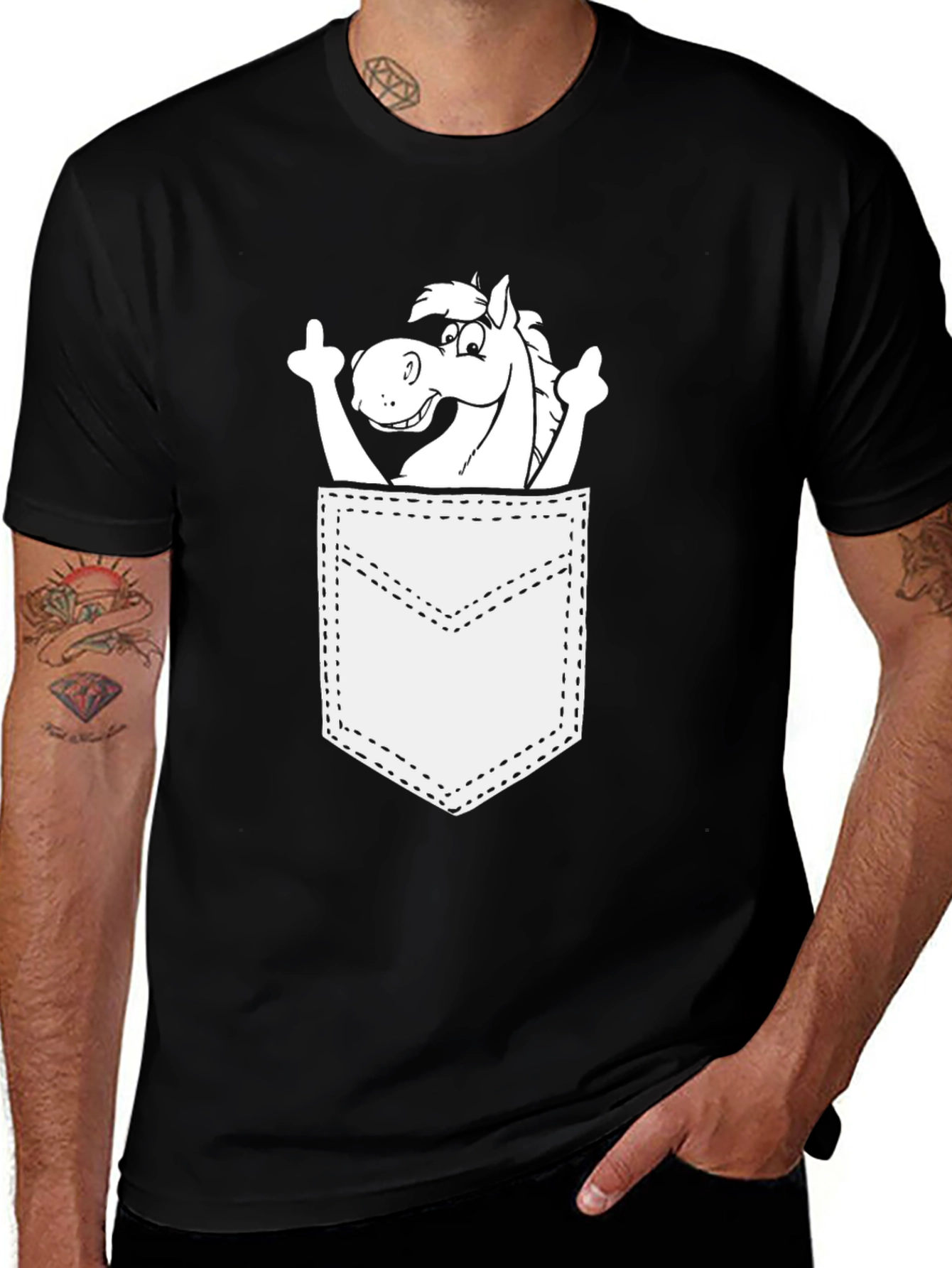 Variant 28 of Funny Horse Pocket Graphic Tee - Unisex Cotton T-Shirt