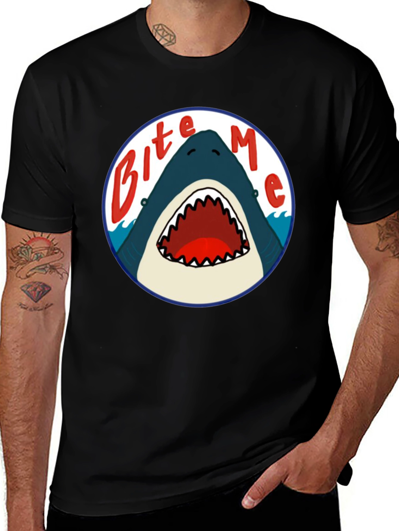 Variant 6 of Bite Me Shark Graphic T-Shirt - Men's Black Tee