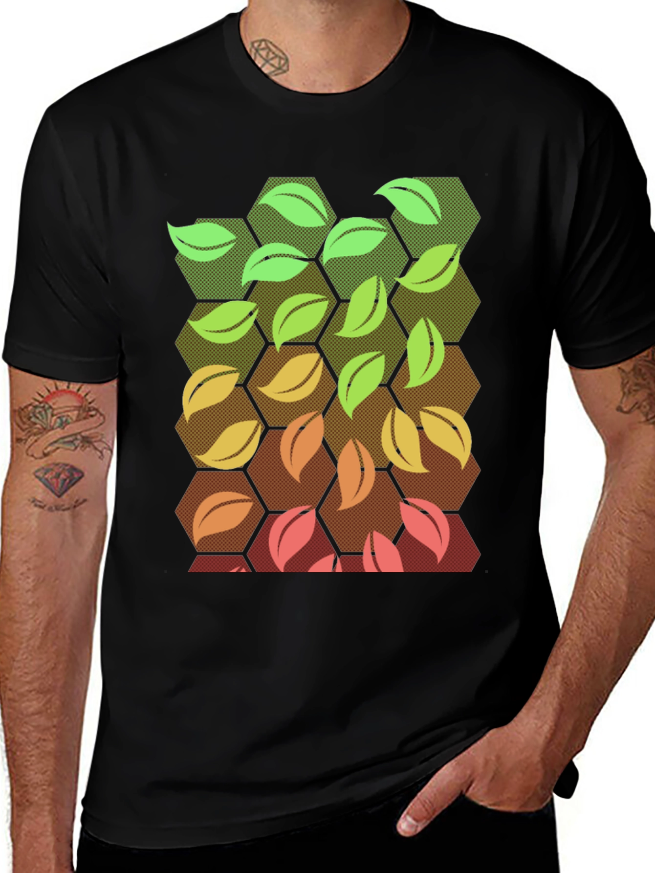 Variant 21 of Nature Hexagon Leaf Graphic Tee - Black