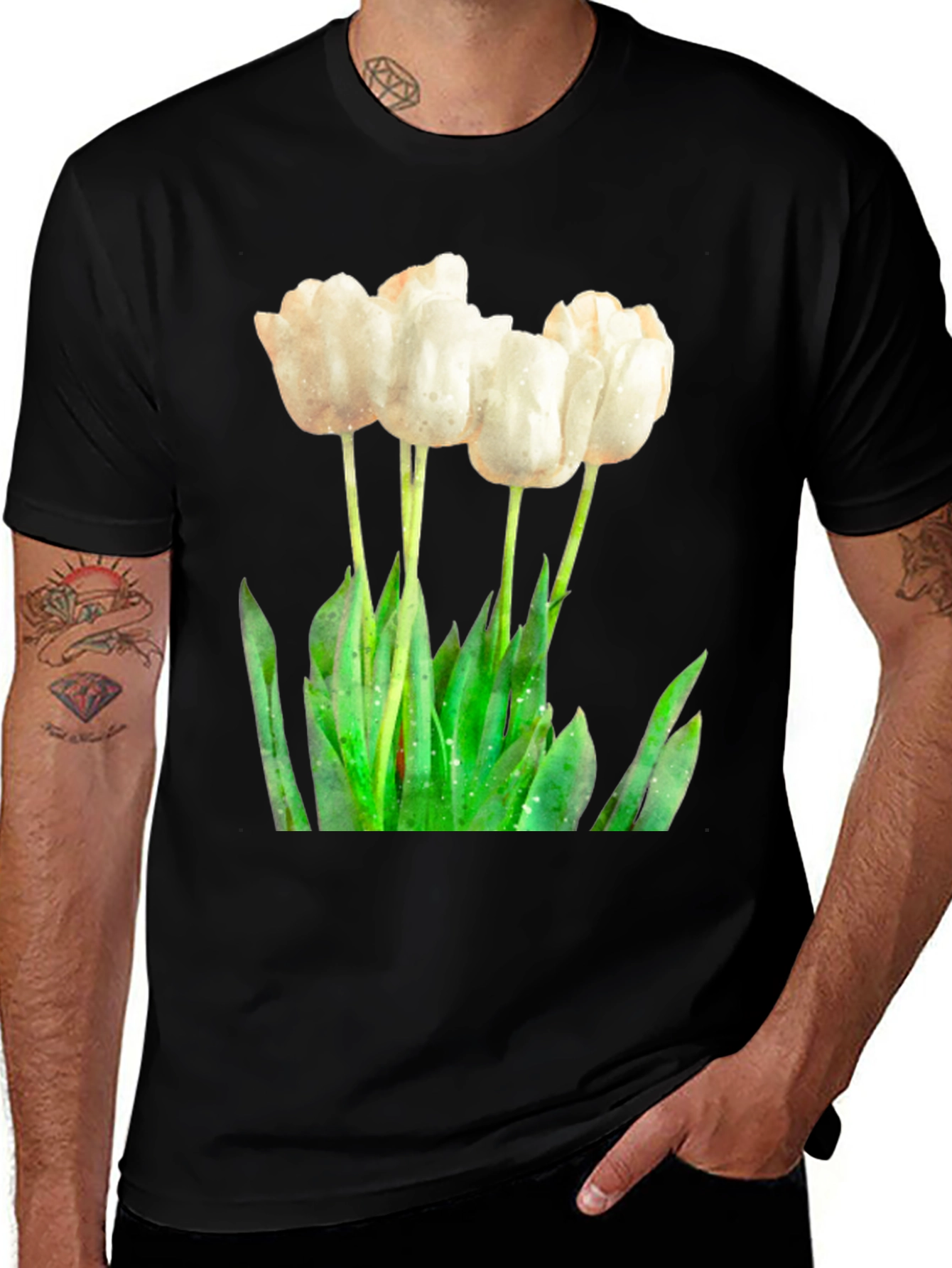 Variant 23 of Elegant White Tulip Graphic Tee - Soft Cotton Blend