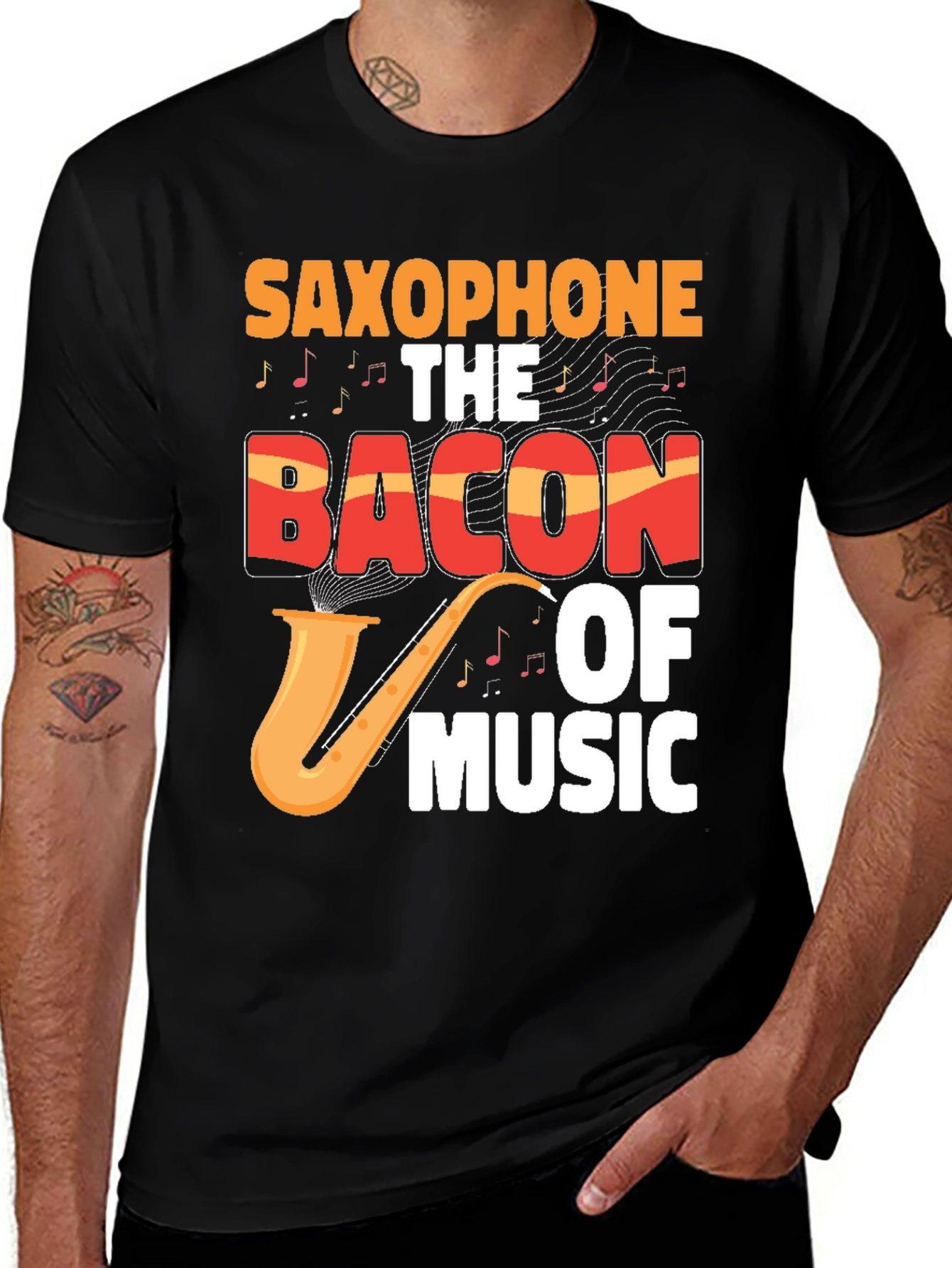 Variant 30 of Saxophone Bacon of Music Graphic T-Shirt