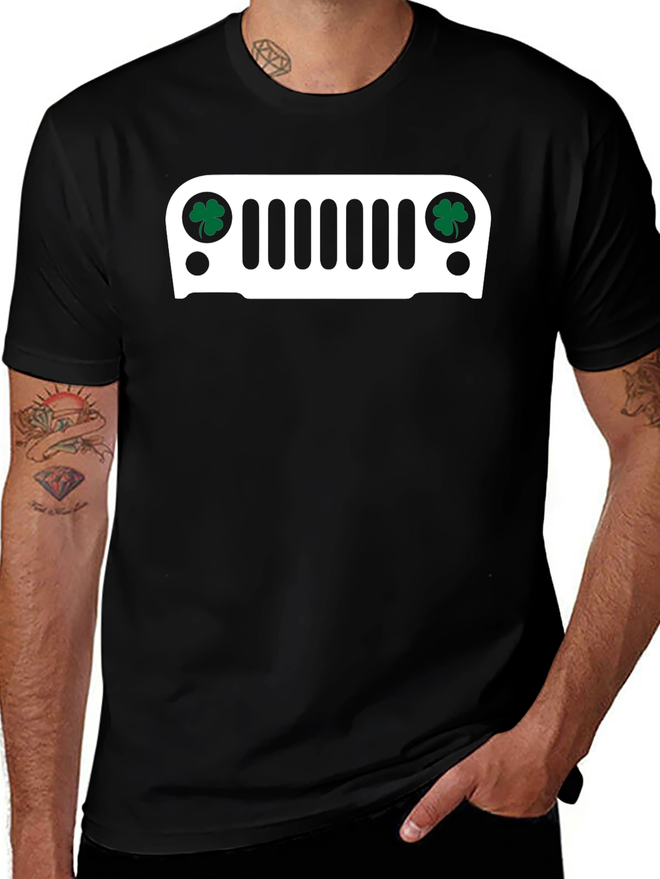 St. Patrick's Day Jeep Grille Black T-Shirt
