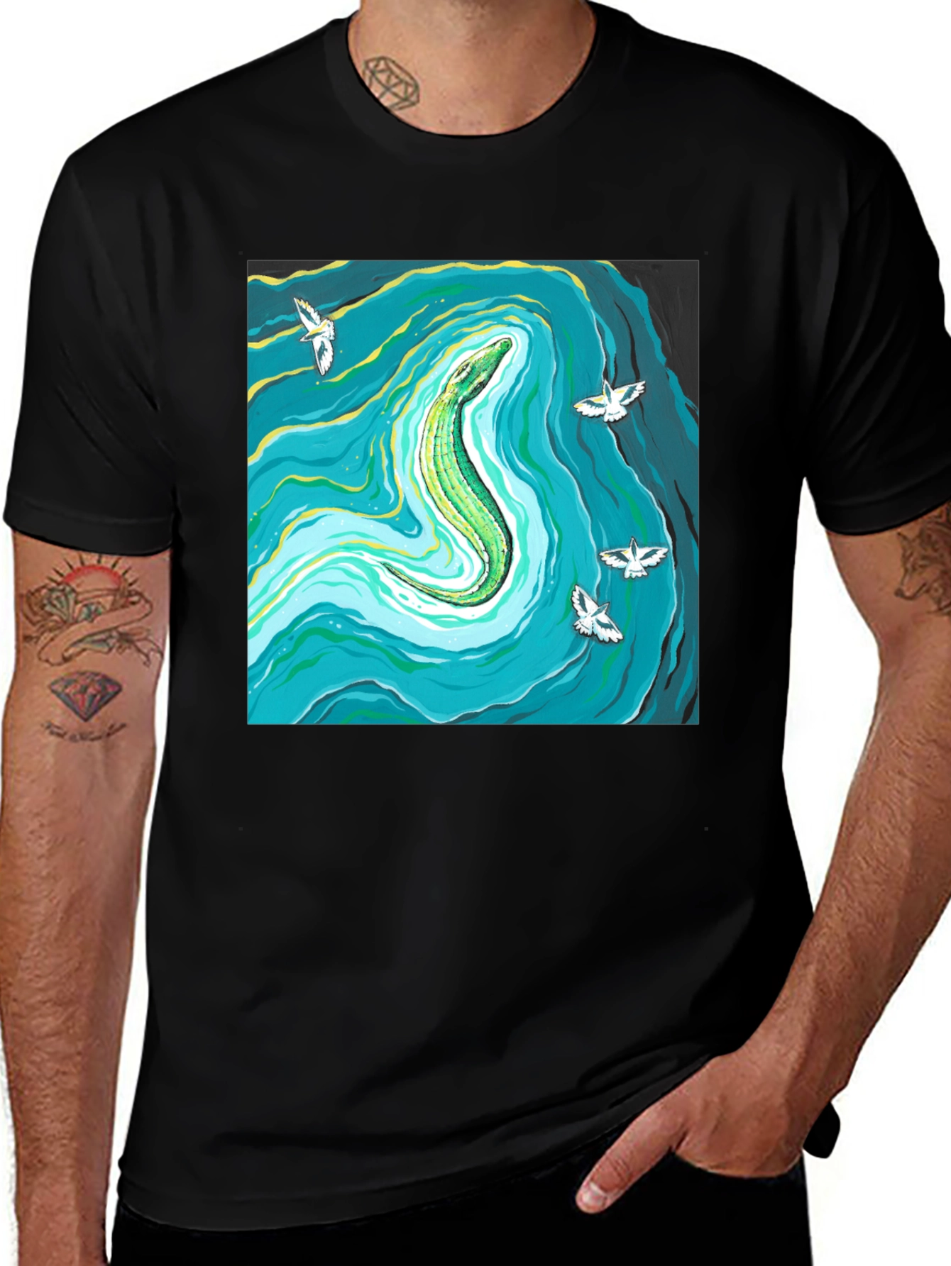 Variant 8 of Reptile River Graphic Tee - Men's Black T-Shirt
