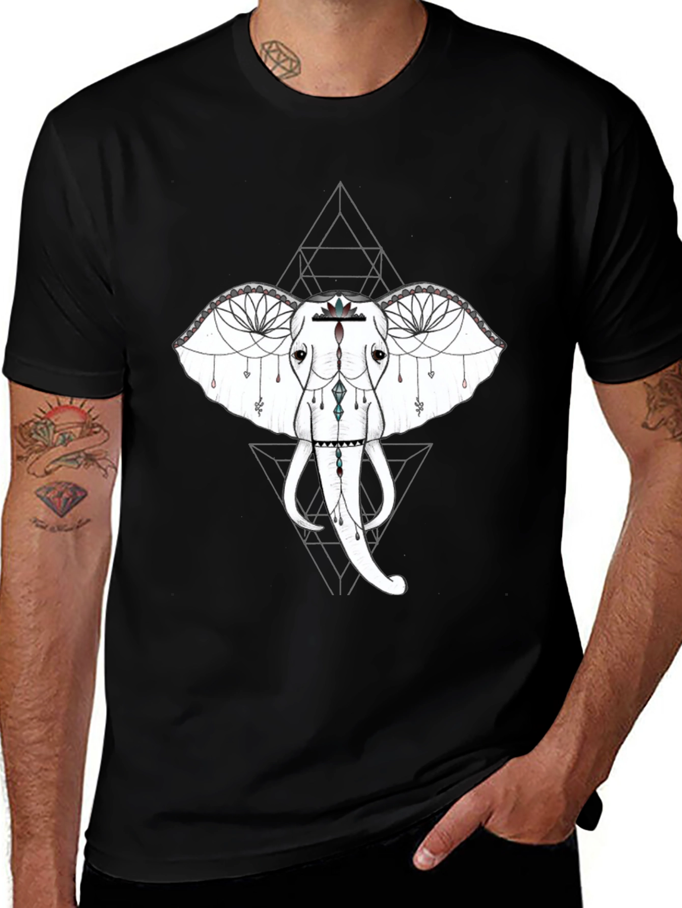 Variant 13 of Geometric Elephant Graphic Tee - Black