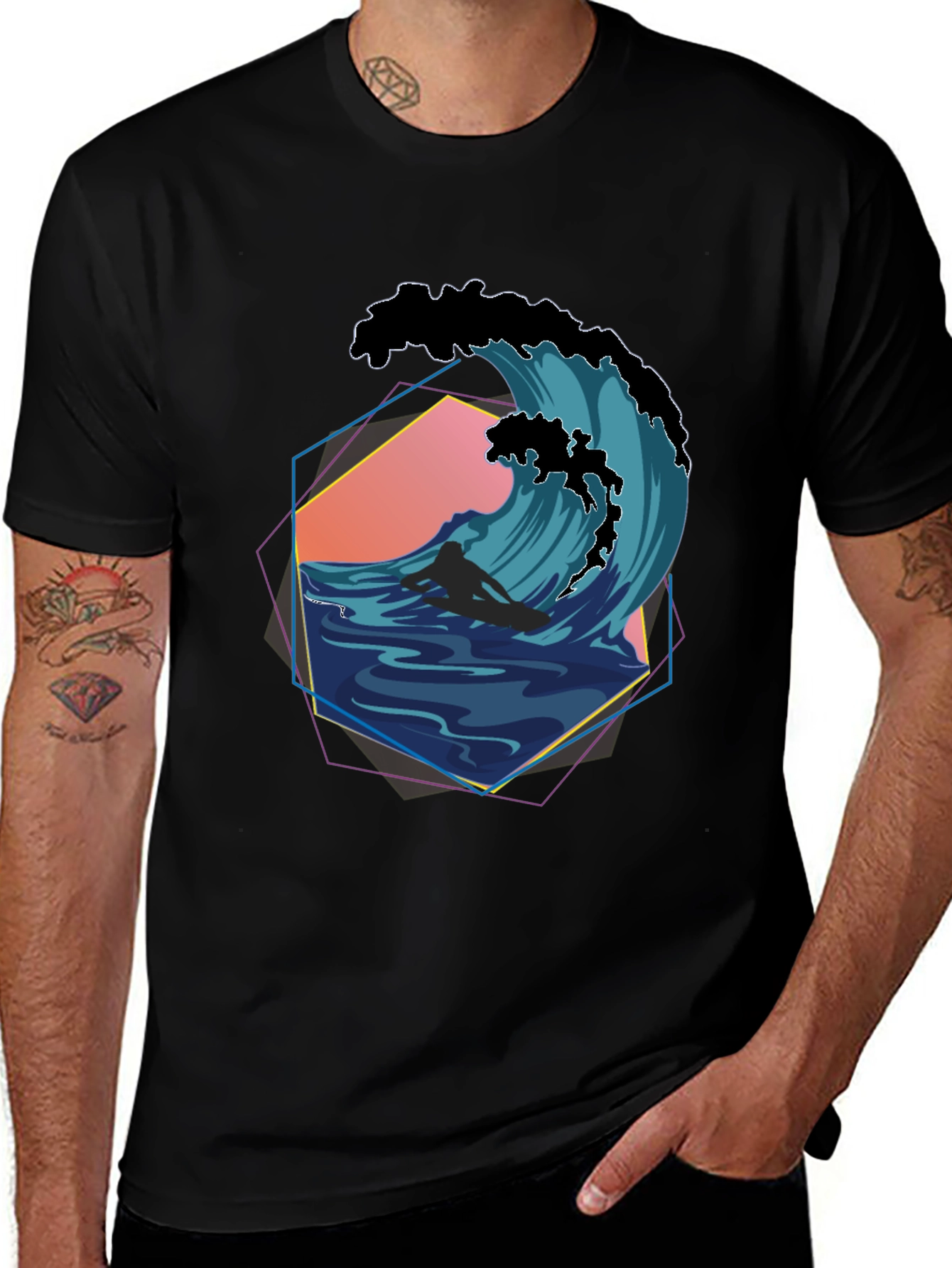 Surfer Wave Graphic Tee - Retro Style