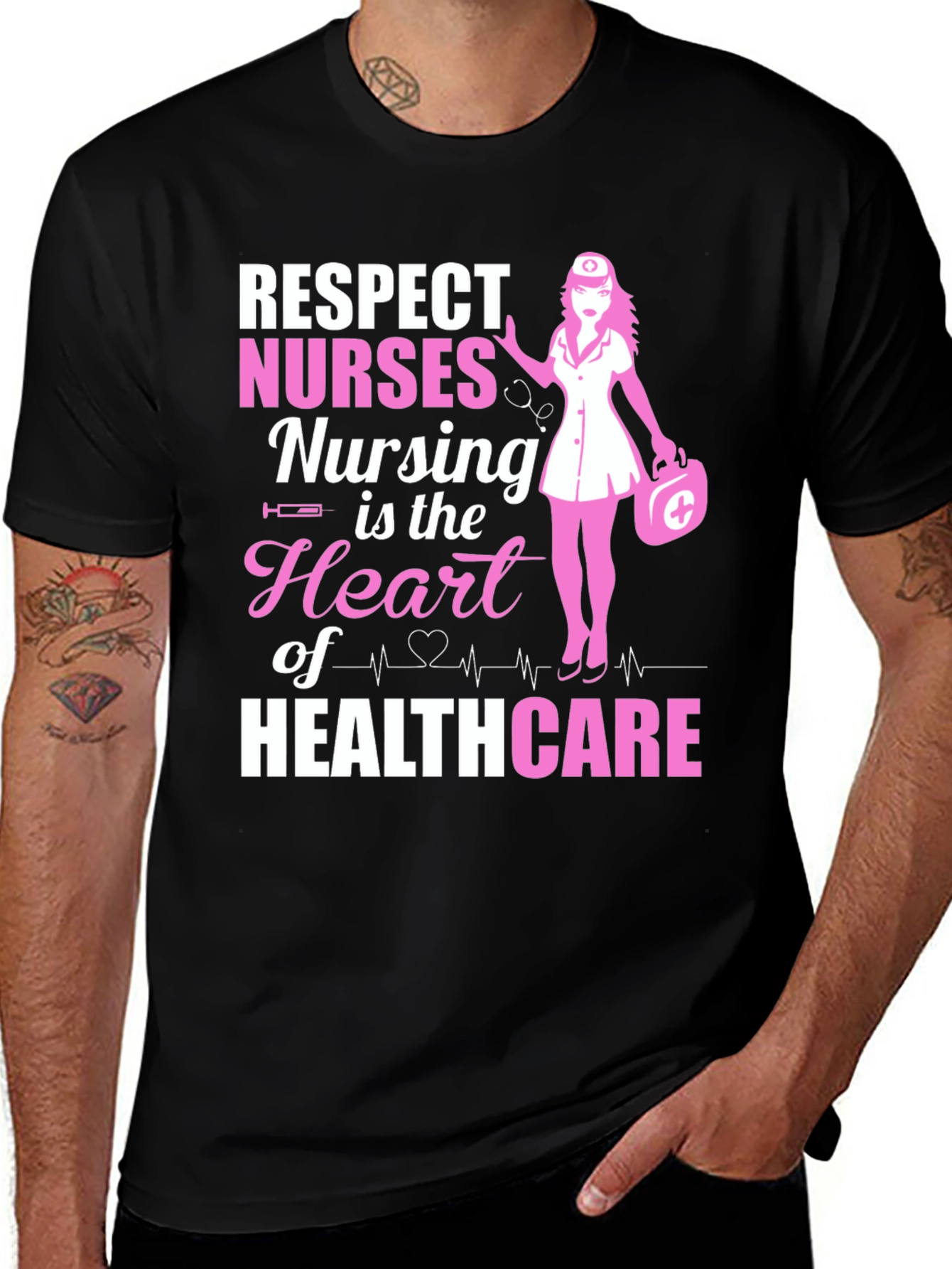 Respect Nurses Graphic Tee - Nursing is the Heart of Healthcare