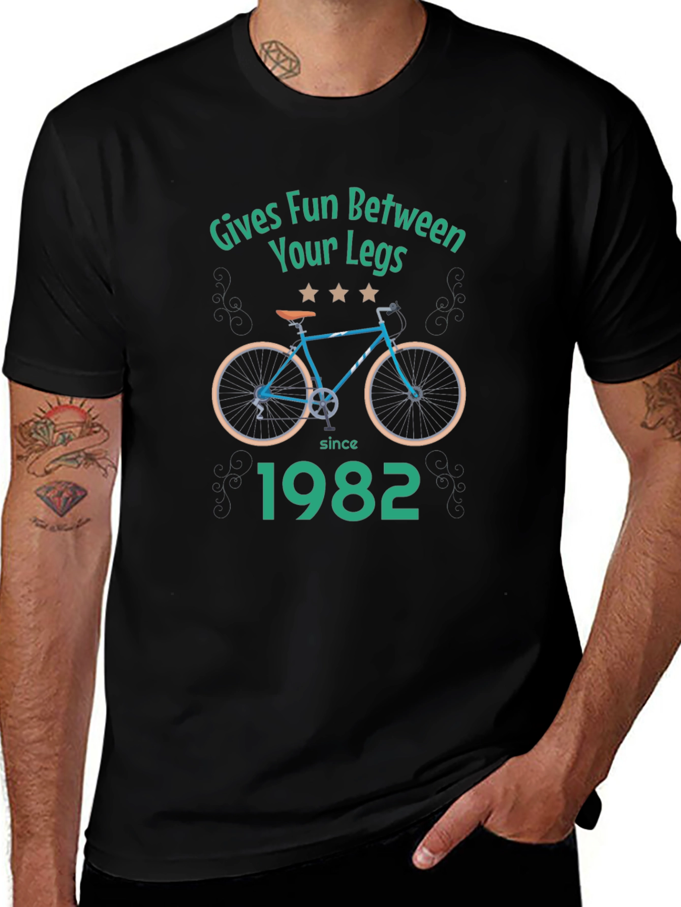 Variant 26 of Funny "Gives Fun Between Your Legs Since 1982" Bike T-Shirt