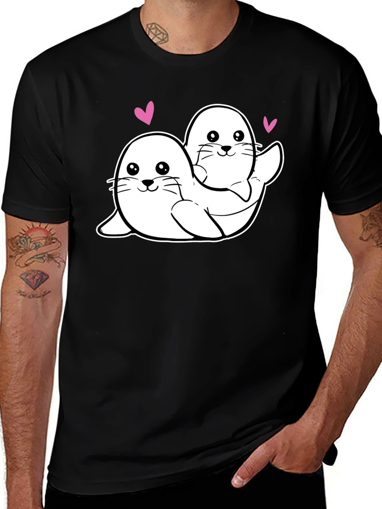 Variant 25 of Cute Seal Couple Black T-Shirt