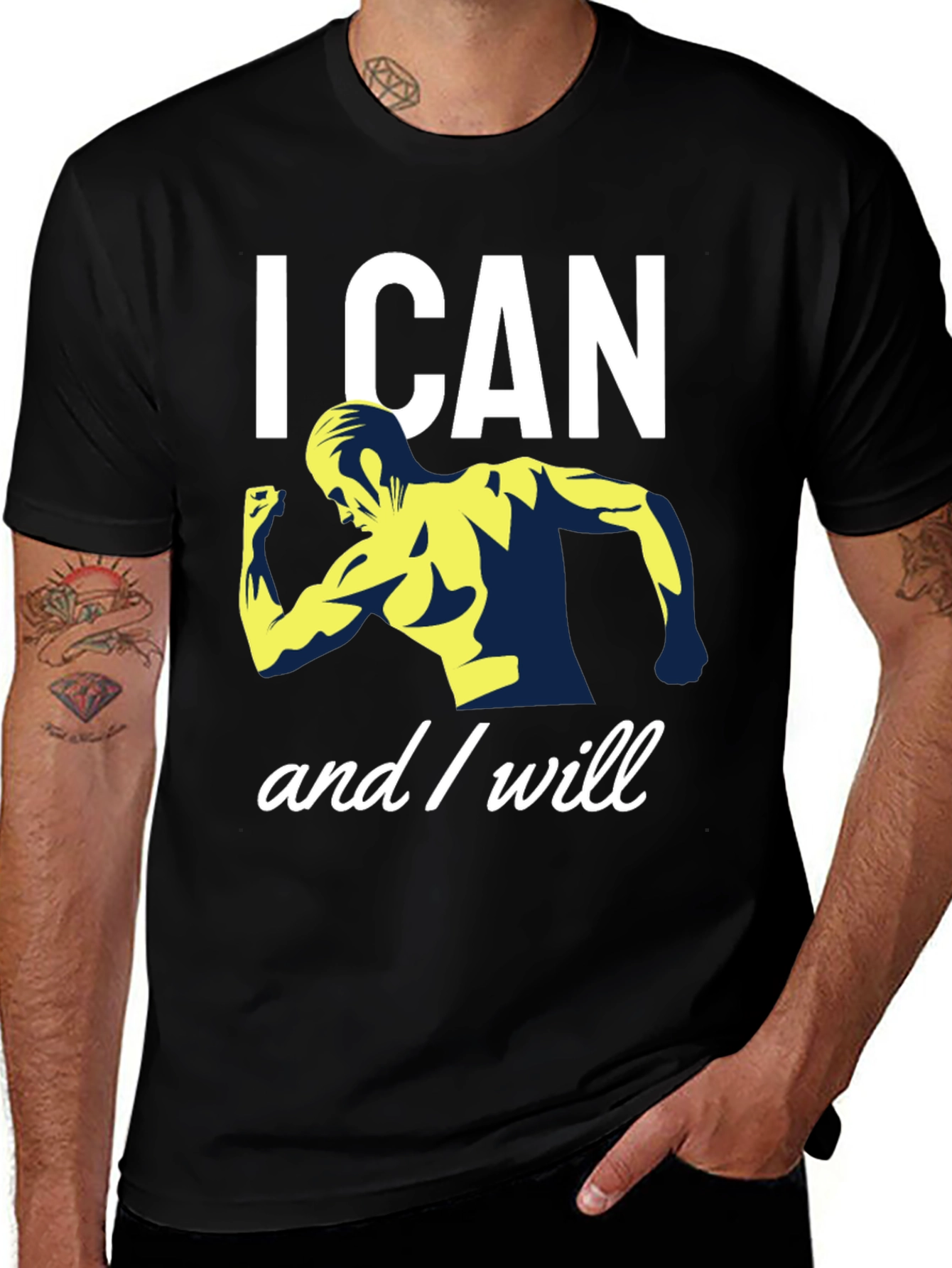 Black I Can and I Will Graphic T-Shirt - Motivational Design main image