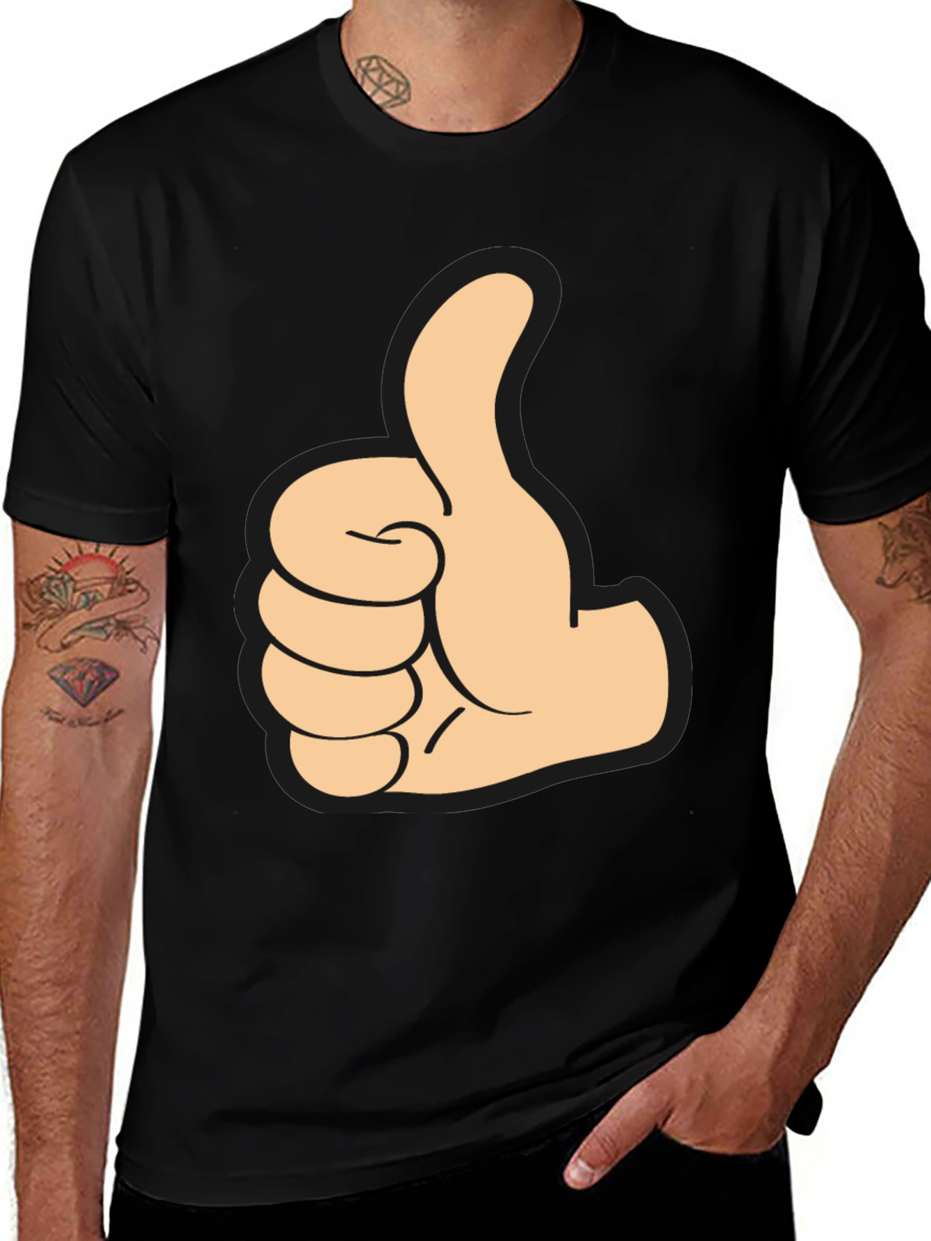 Black Thumbs Up Graphic Tee - Black Cotton T-Shirt main image