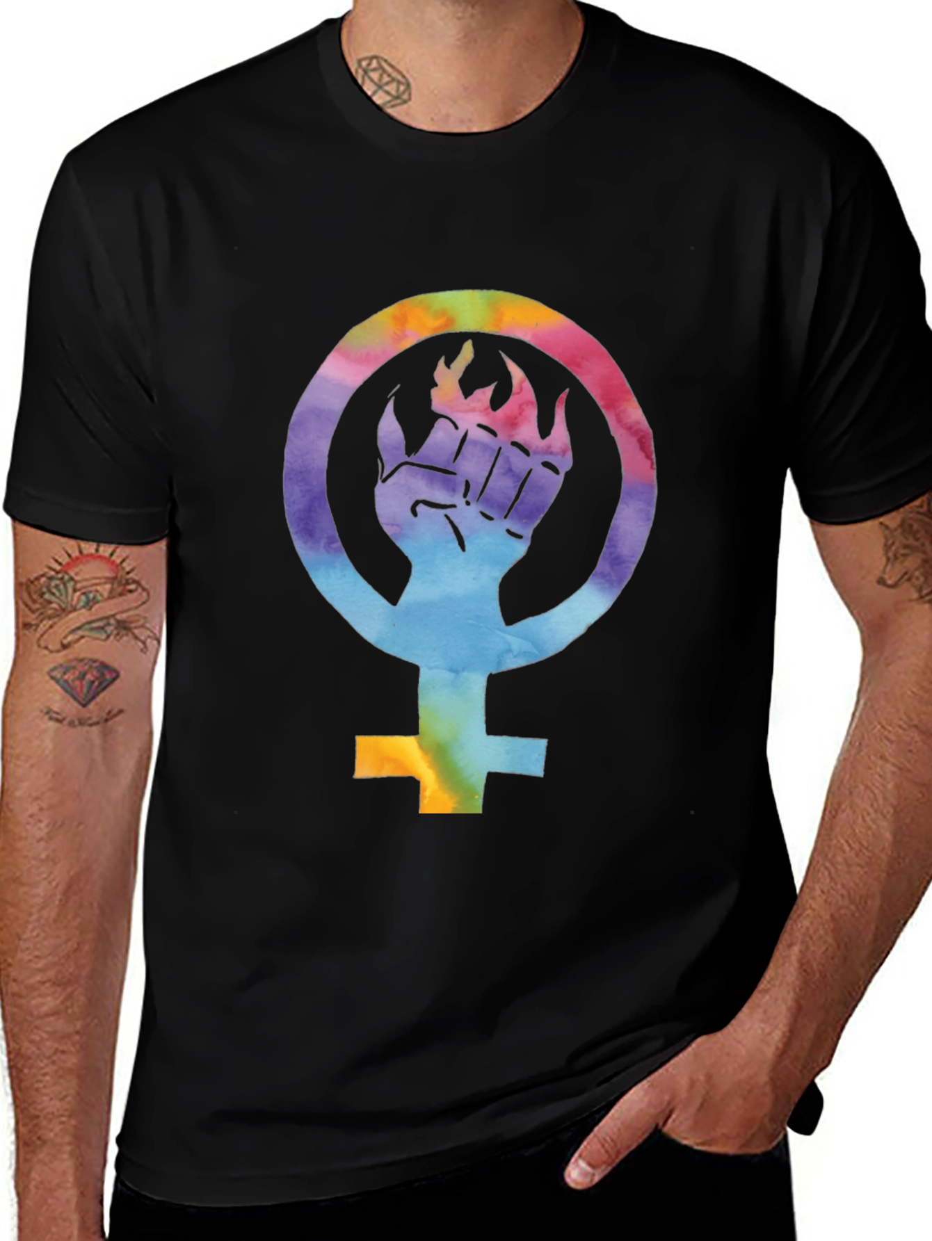 Variant 24 of Feminist Pride Tee: Rainbow Fist Symbol T-Shirt