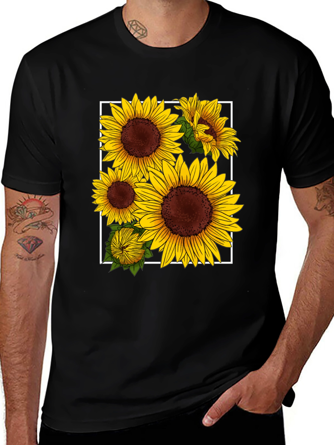 Variant 18 of Sunflower Graphic Tee - Black Cotton Blend