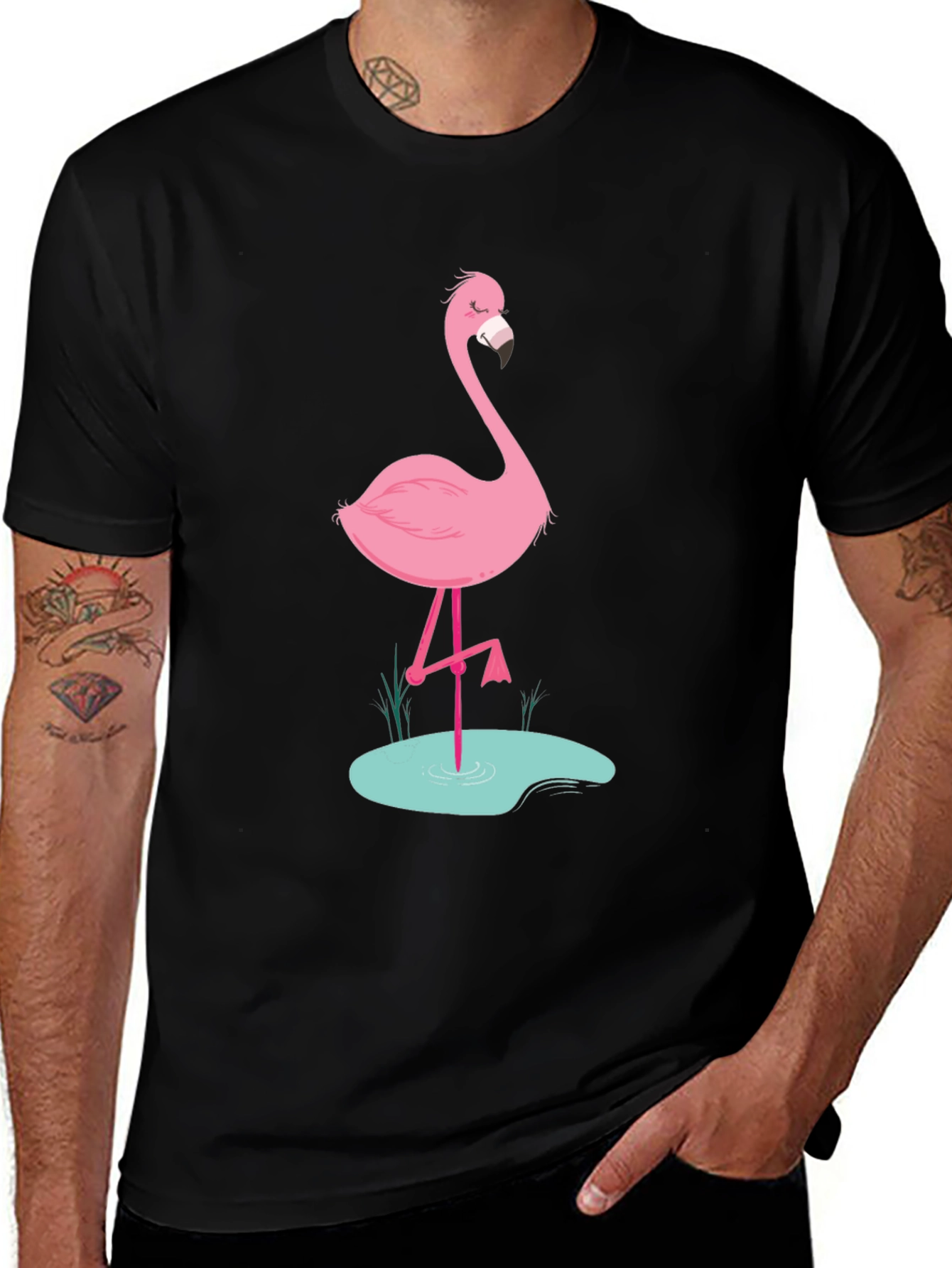 Variant 25 of Men's Black T-Shirt with Flamingo Graphic