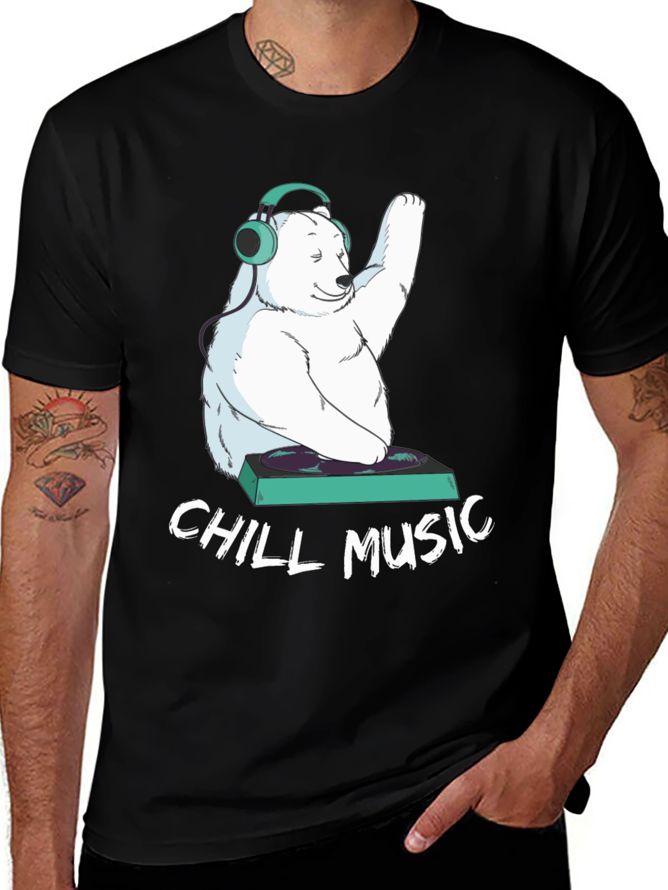 Variant 28 of Chill Music Bear Graphic Tee - Cool DJ T-Shirt