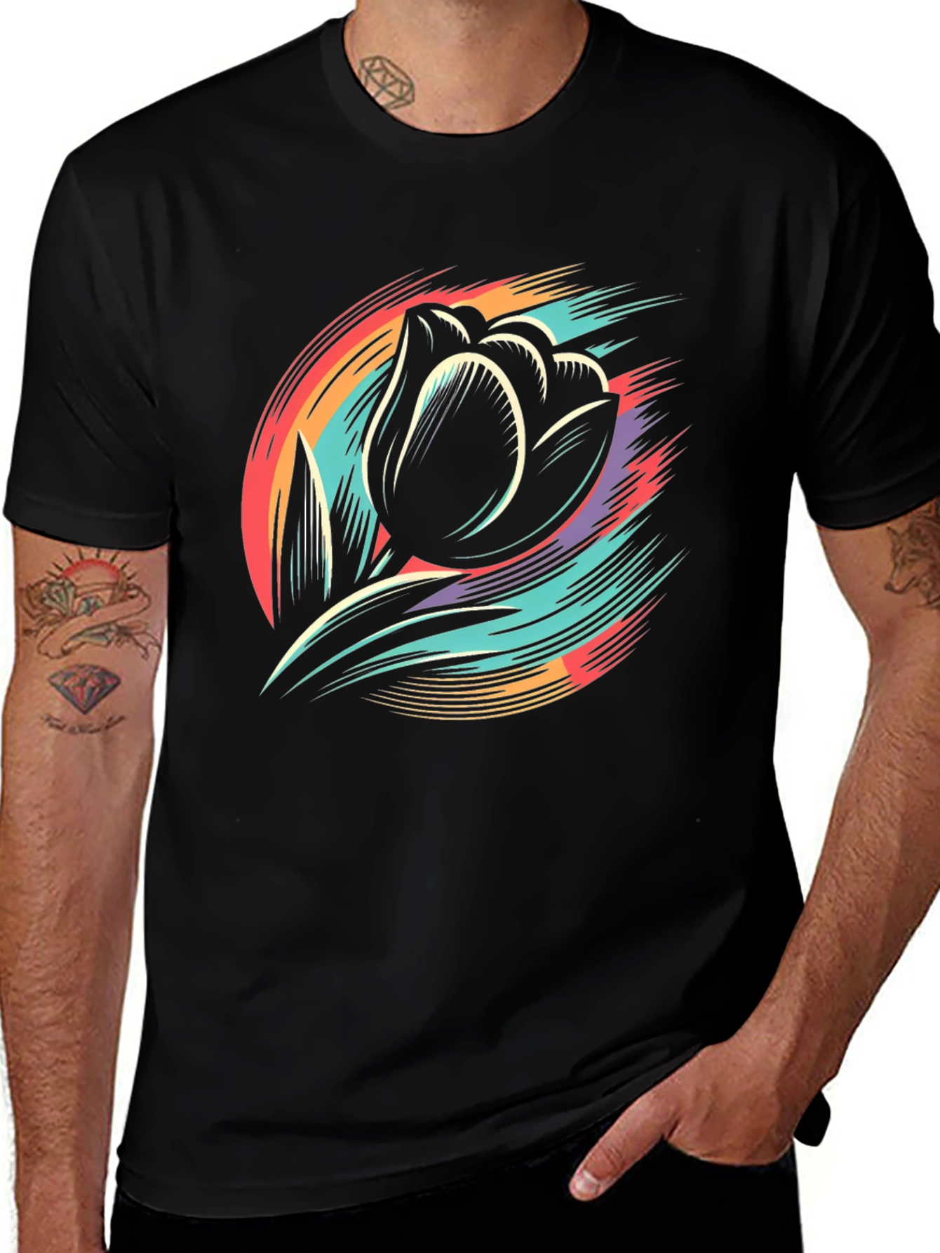 Variant 6 of Floral Burst Graphic Tee - Black
