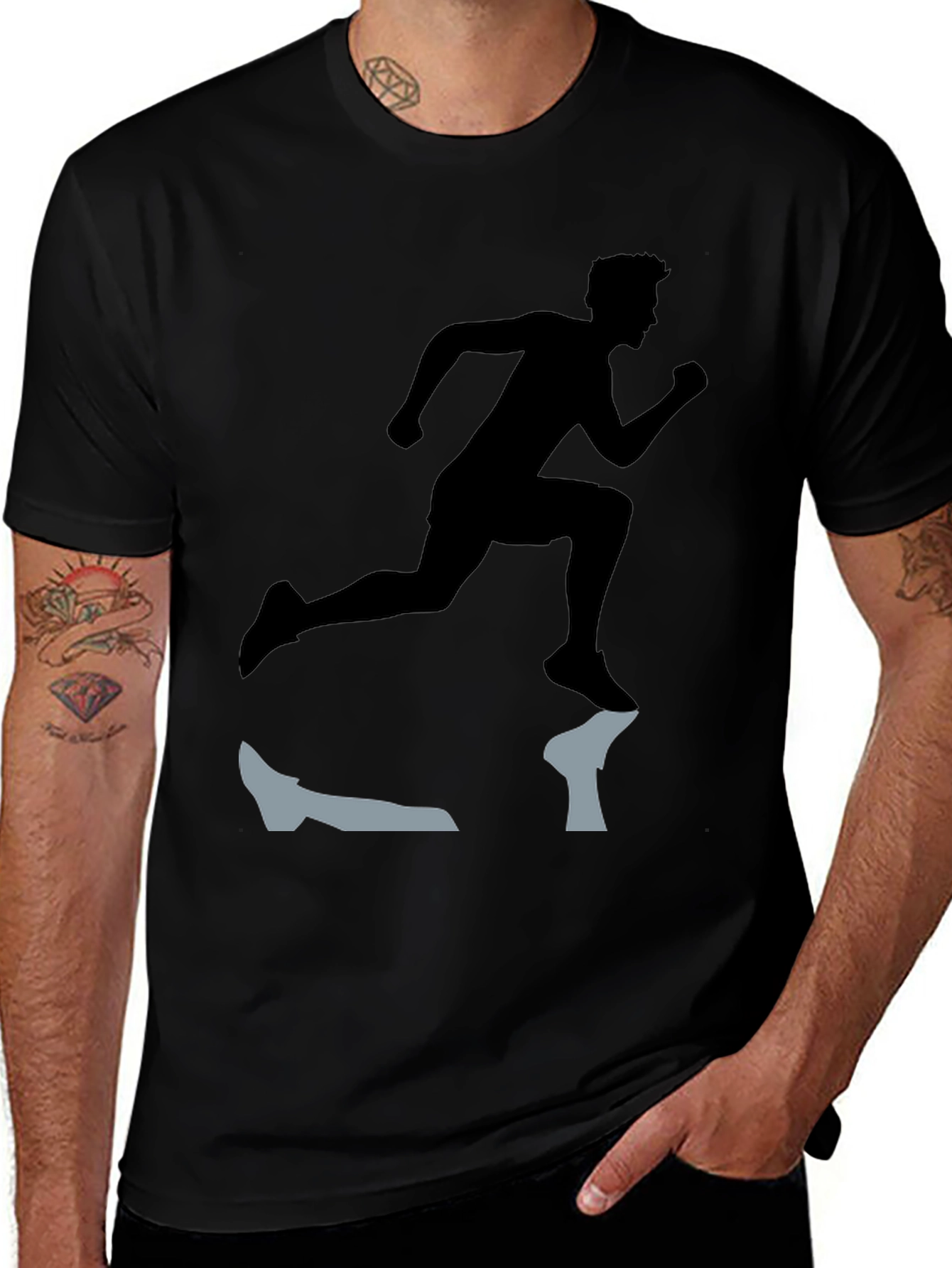 Variant 12 of Runner Silhouette Graphic Tee - Black Cotton Blend