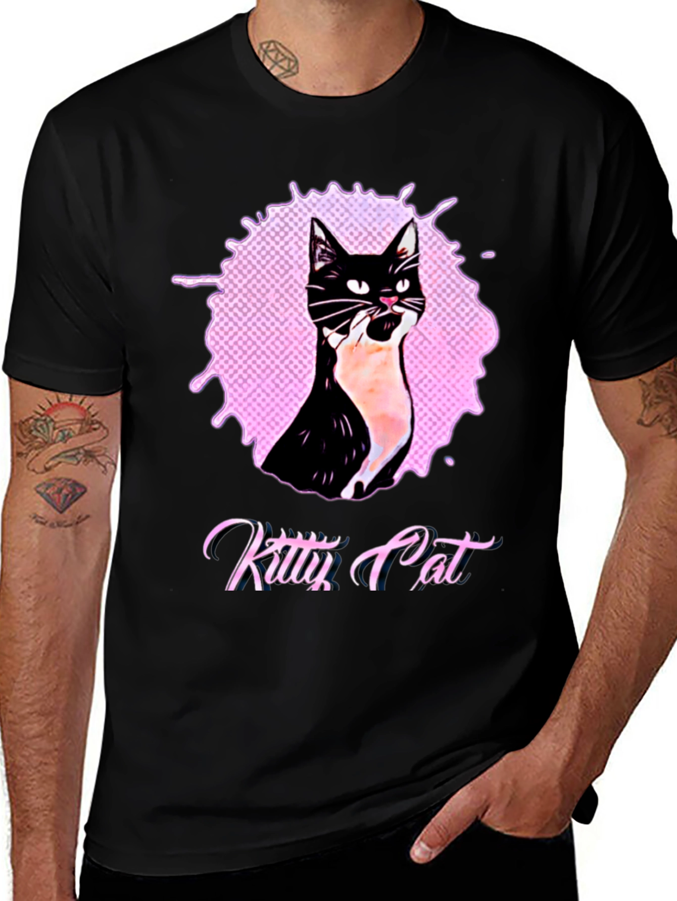 Variant 26 of Kitty Cat Graphic Tee - Black