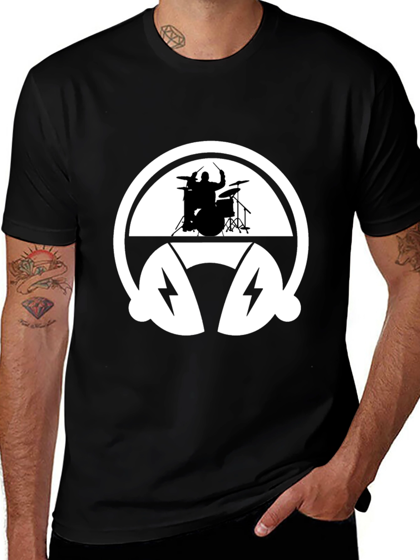 Variant 21 of Drummer Headphone Graphic Tee - Black Cotton T-Shirt