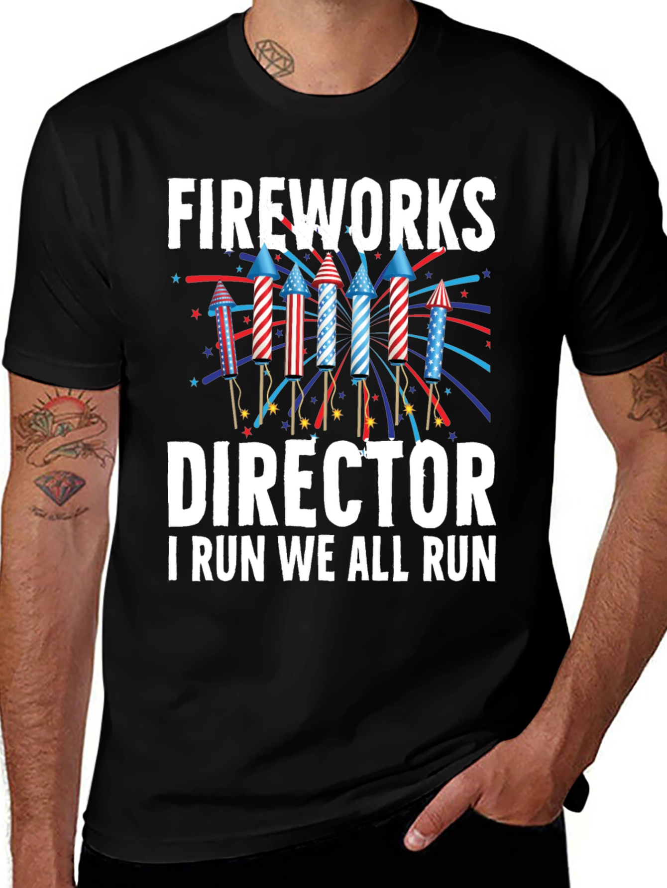 Black Fireworks Director T-Shirt - Funny 4th of July Tee main image