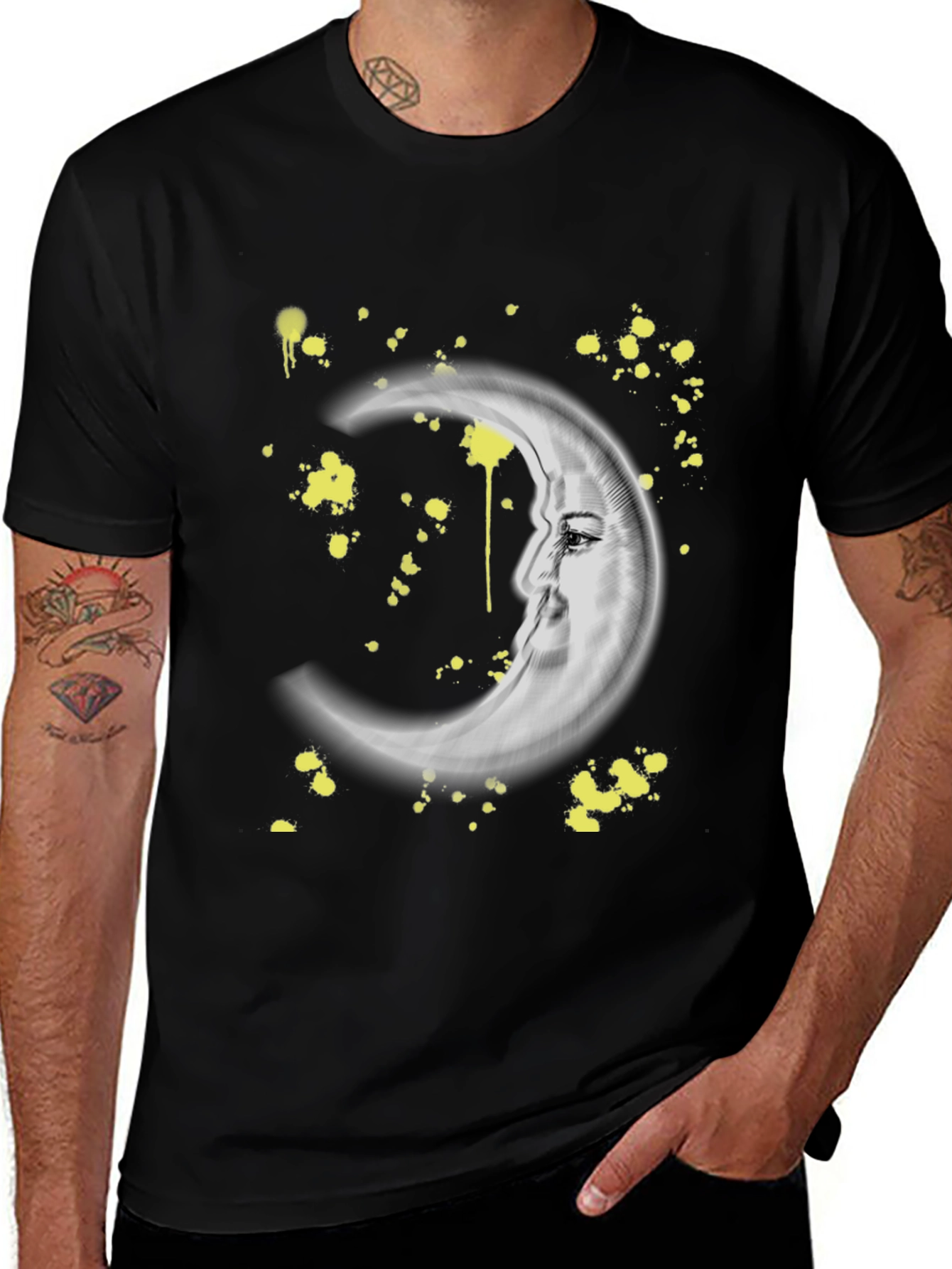 Variant 25 of Crescent Moon Face Graphic Tee - Unisex Black T-Shirt