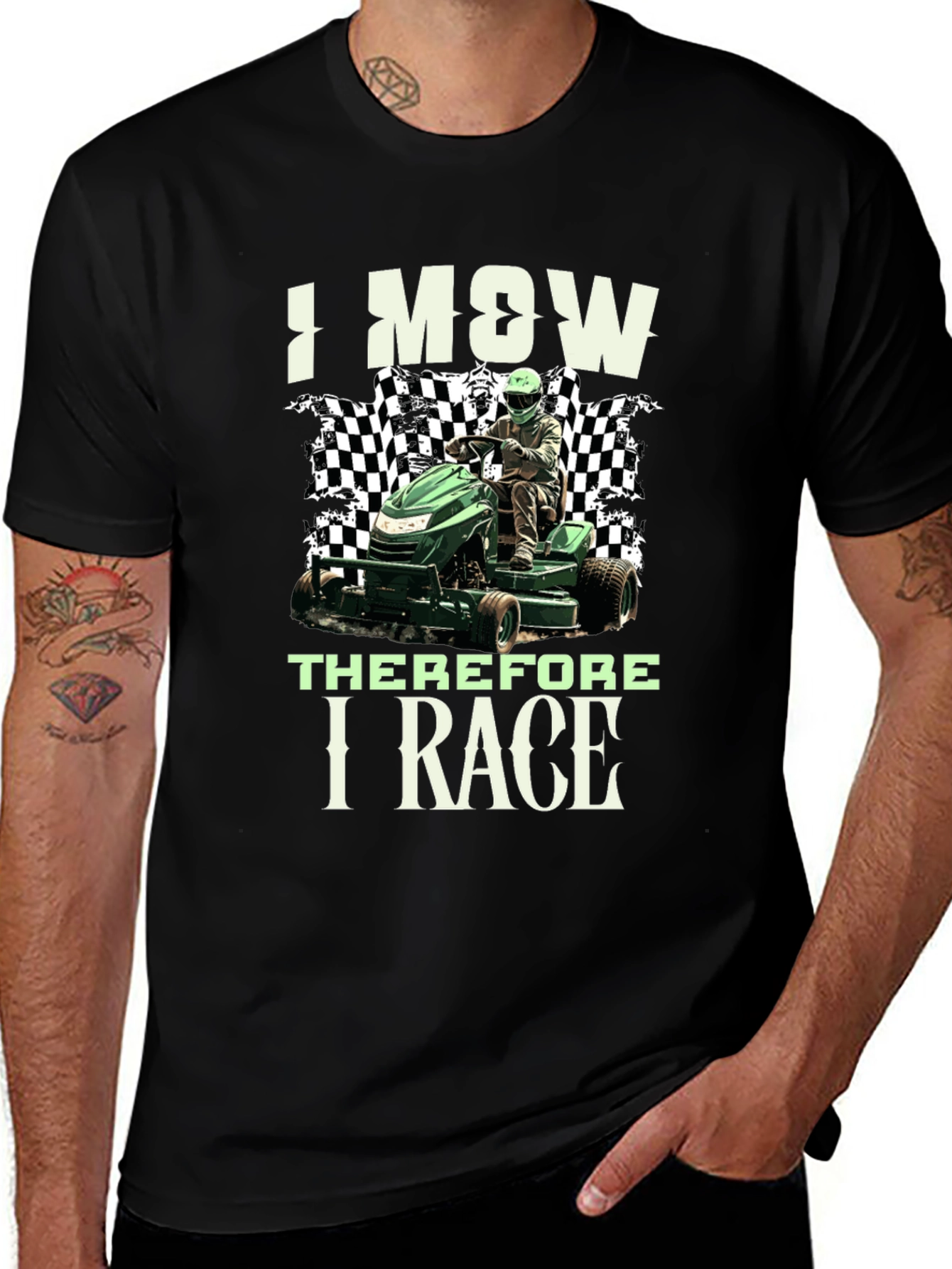 Variant 6 of I Mow Therefore I Race T-Shirt, Lawn Mower Racing