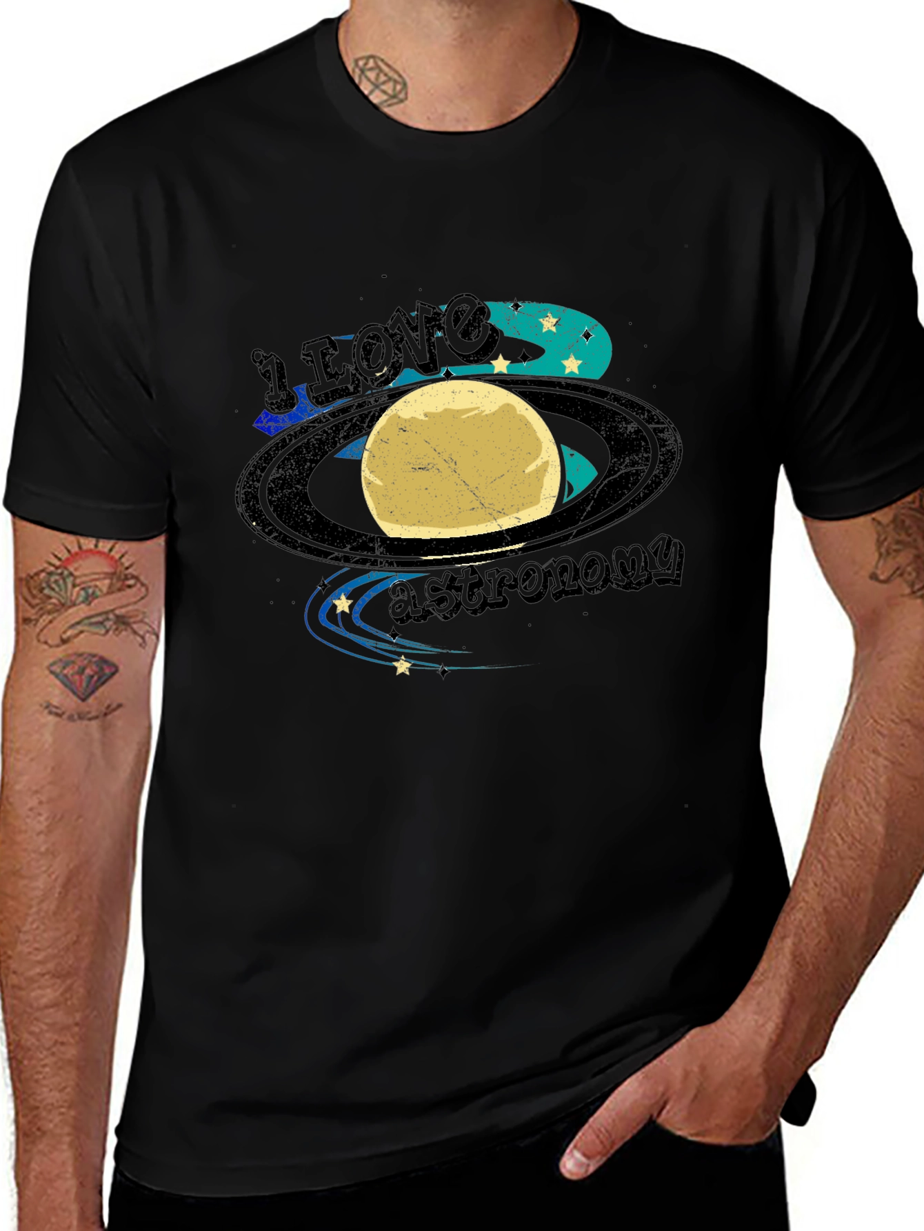 Variant 3 of I Love Astronomy Black T-Shirt