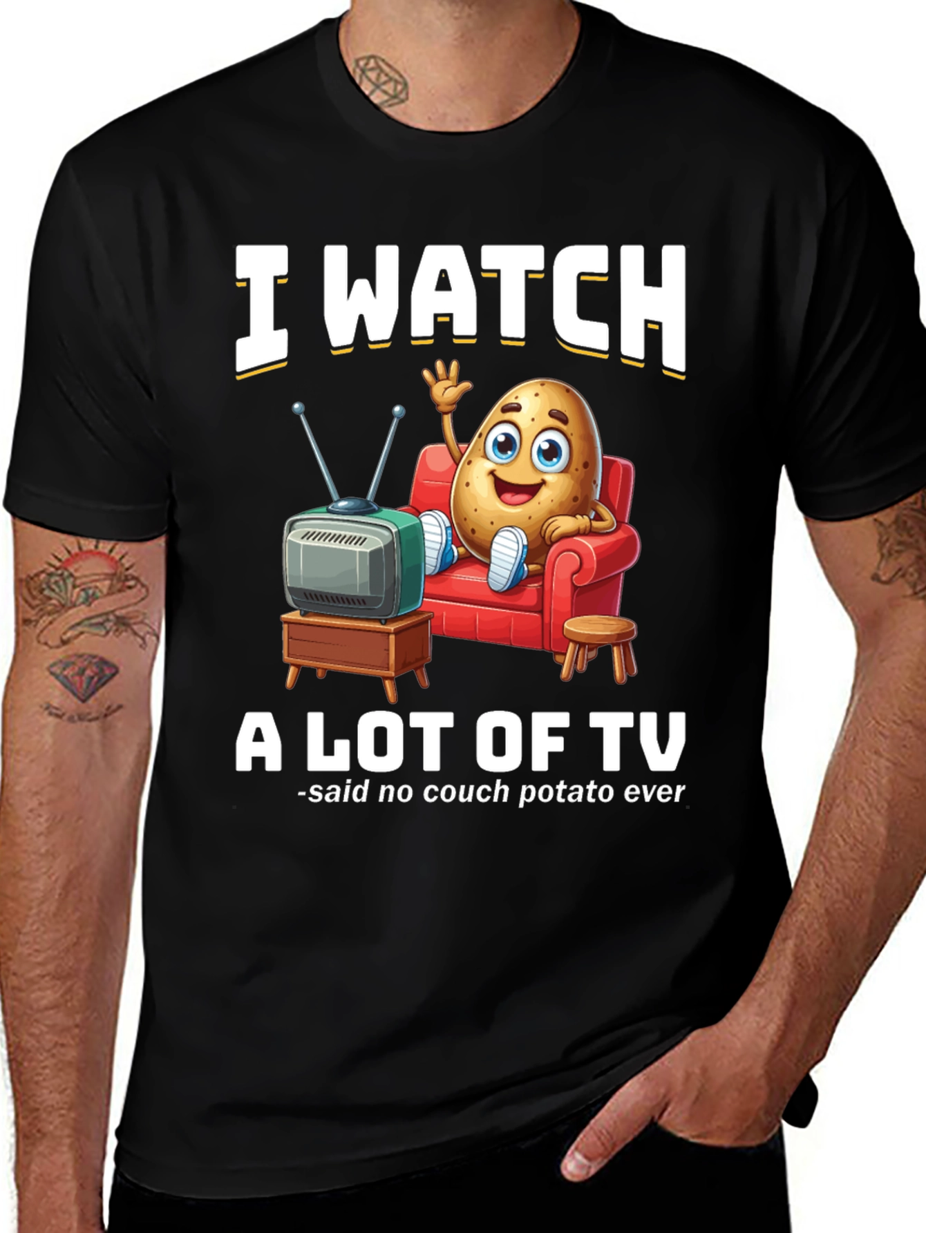Funny "I Watch A Lot of TV" Couch Potato Graphic T-Shirt