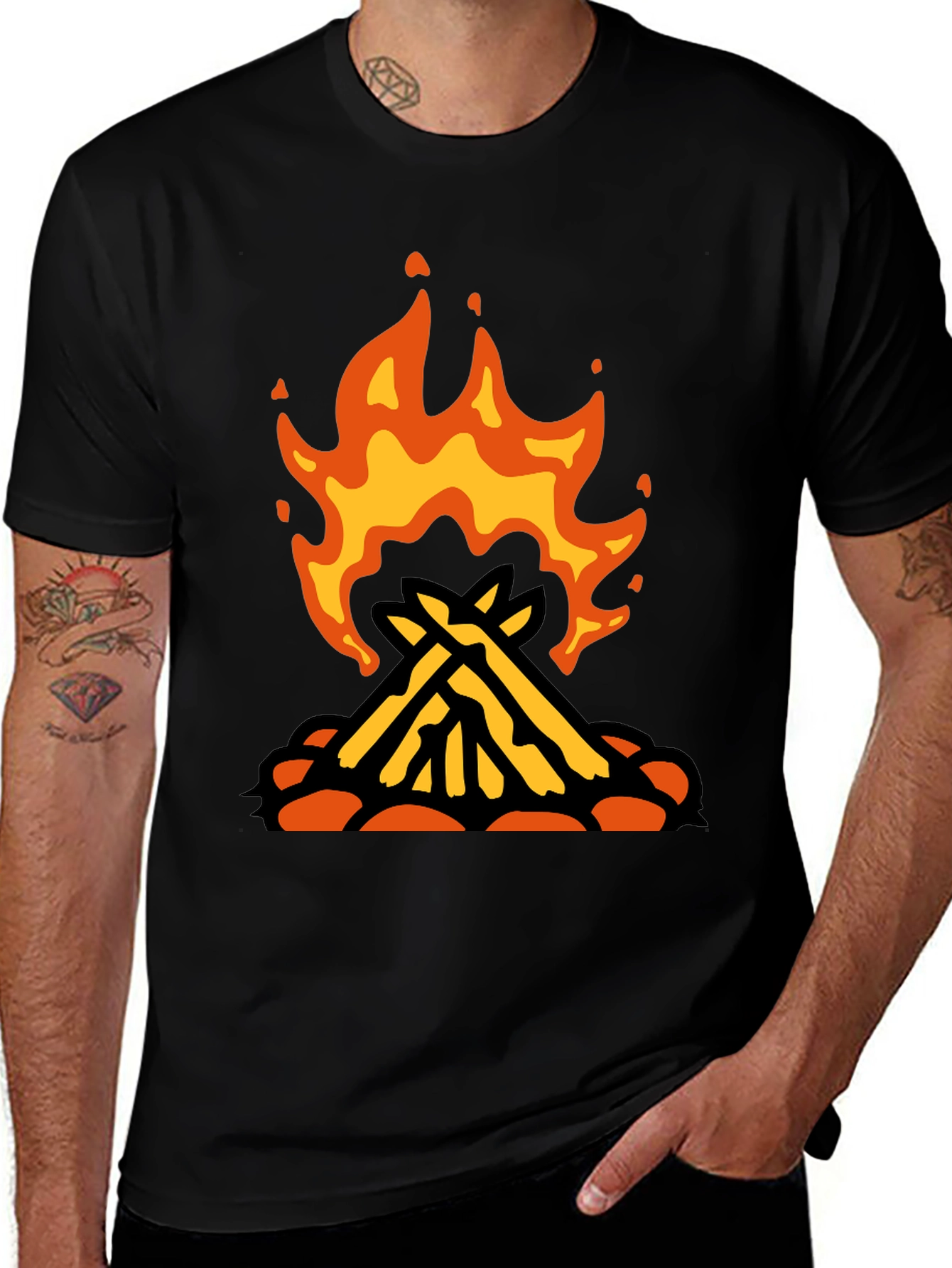 Variant 25 of Campfire Graphic T-Shirt - Black Cotton Tee