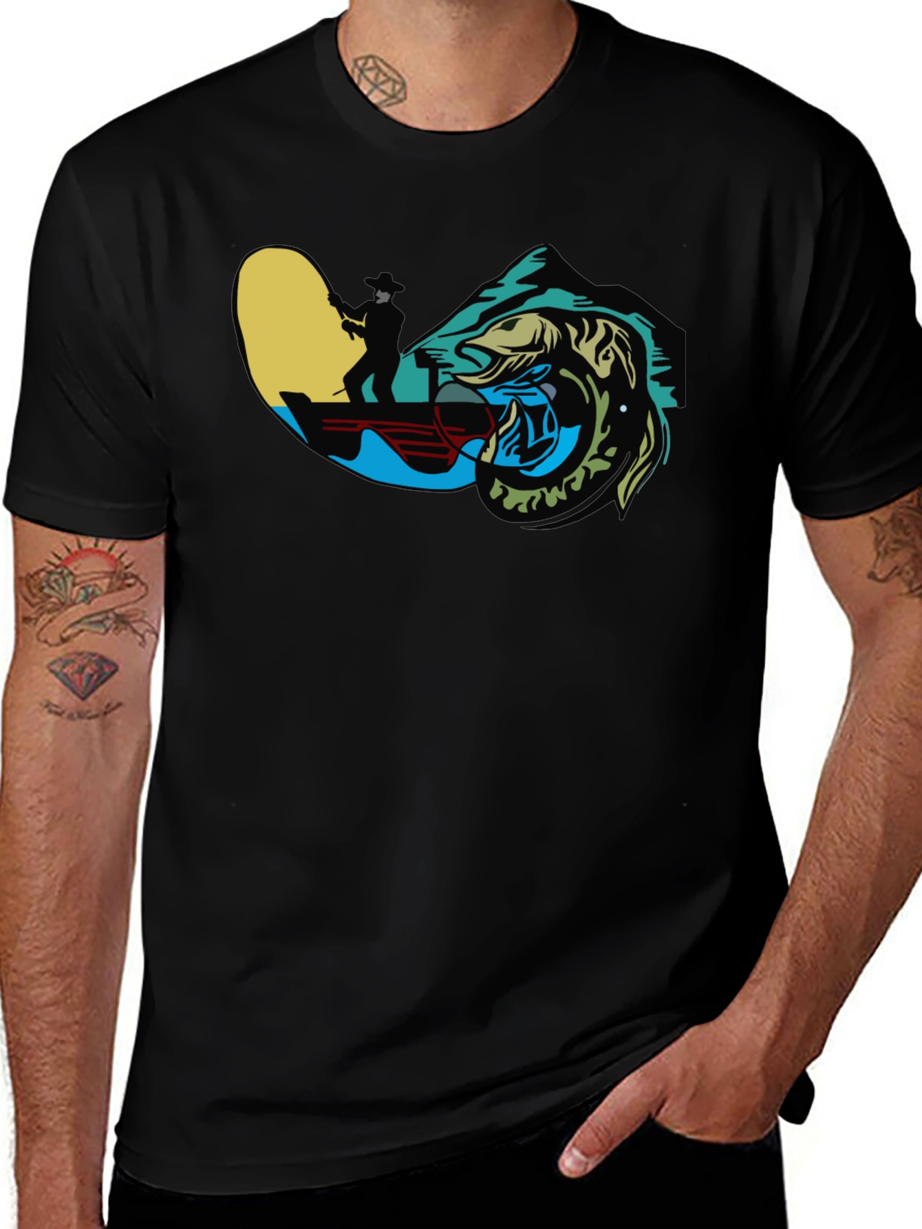 Variant 16 of Fishing Graphic Tee - Black Cotton T-Shirt