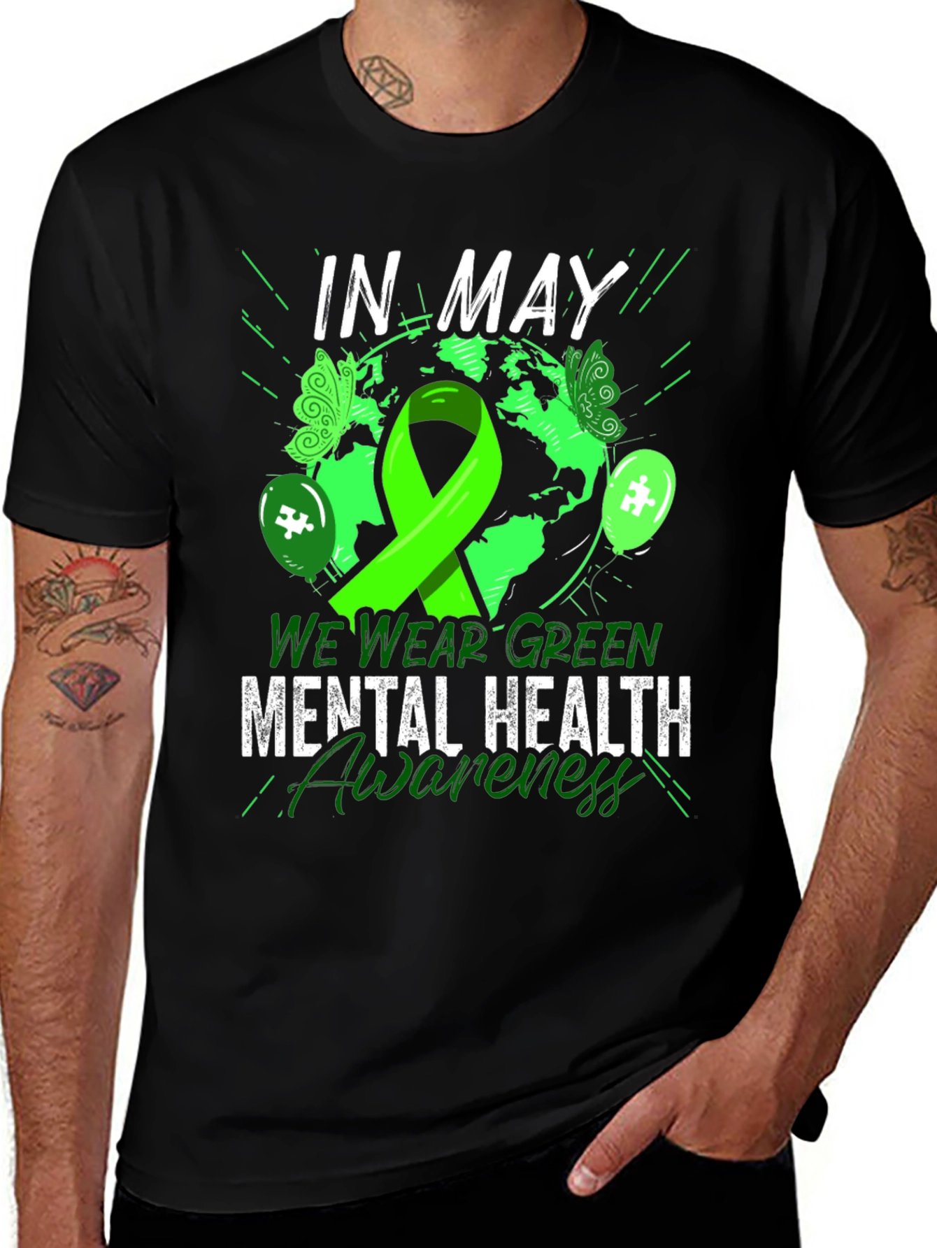 Variant 9 of In May We Wear Green Mental Health Awareness T-Shirt