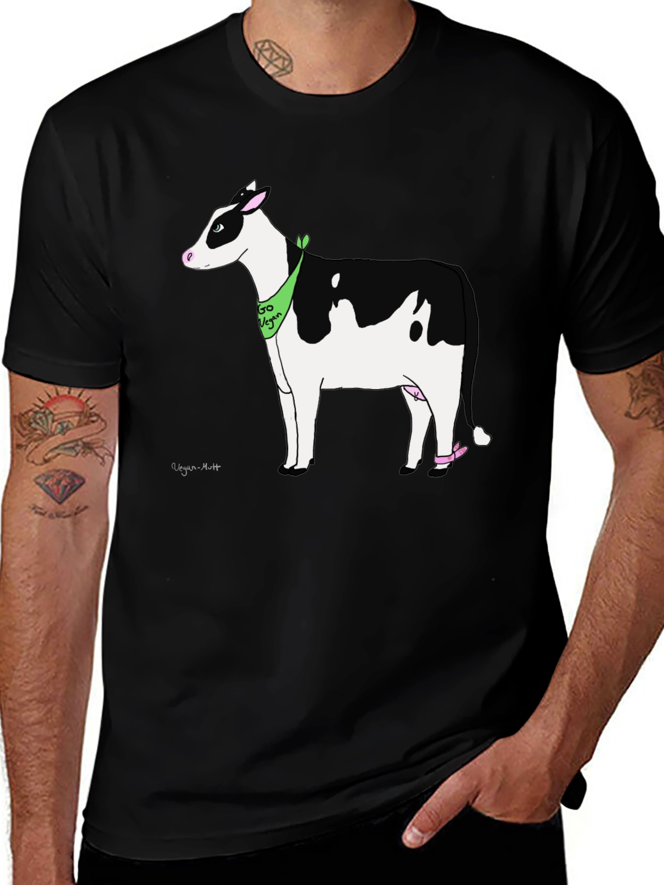 Variant 2 of Vegan Cow Graphic T-Shirt - Black Cotton Tee
