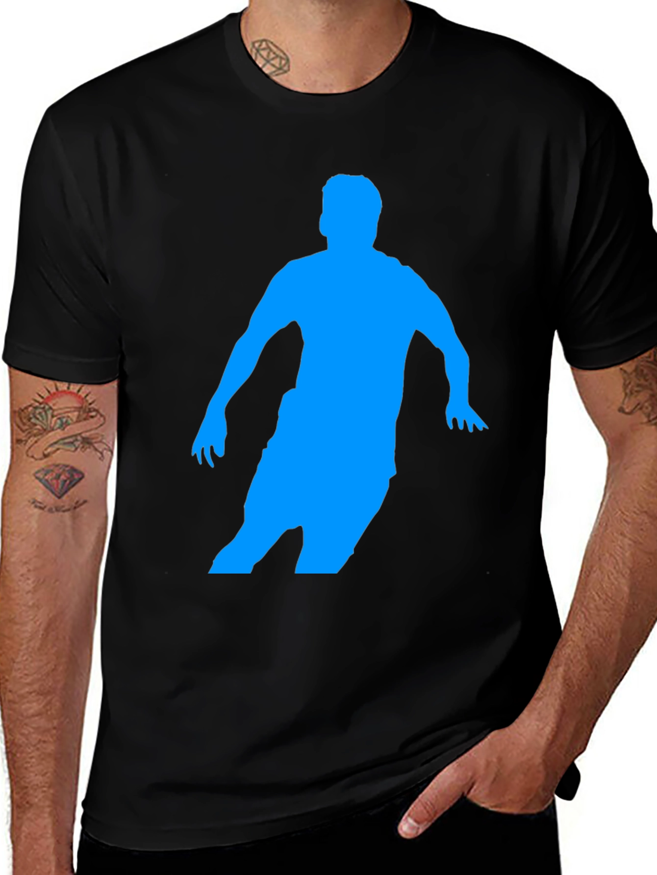 Variant 30 of Blue Soccer Player Graphic Black T-Shirt