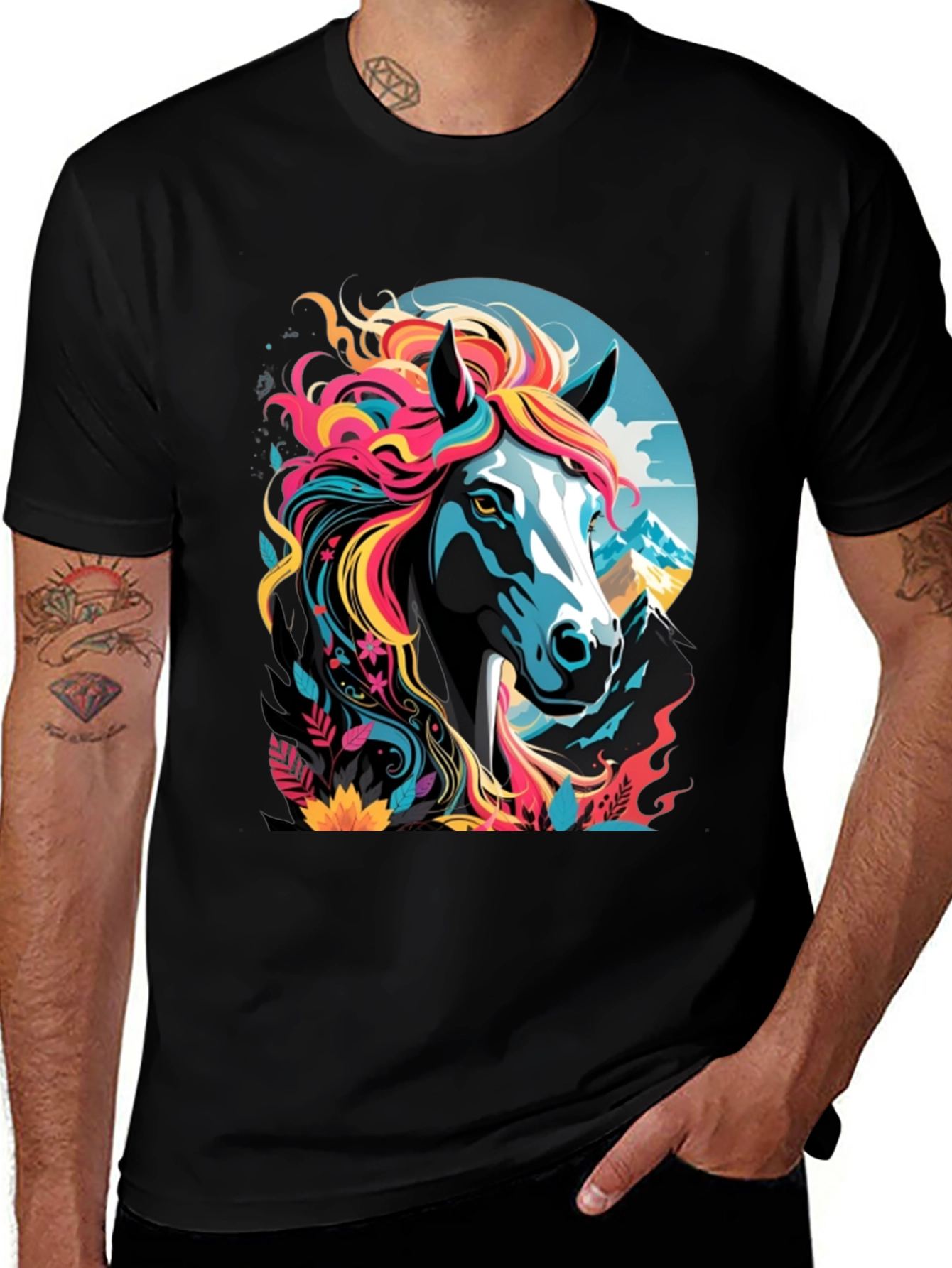 Variant 8 of Vibrant Horse Graphic Tee - Unisex Black T-Shirt