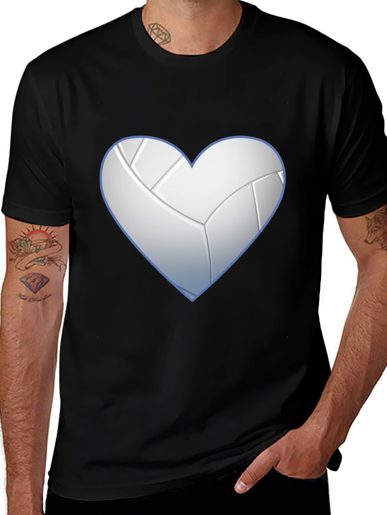 Black Volleyball Heart Graphic Tee - Black Crew Neck T-Shirt main image