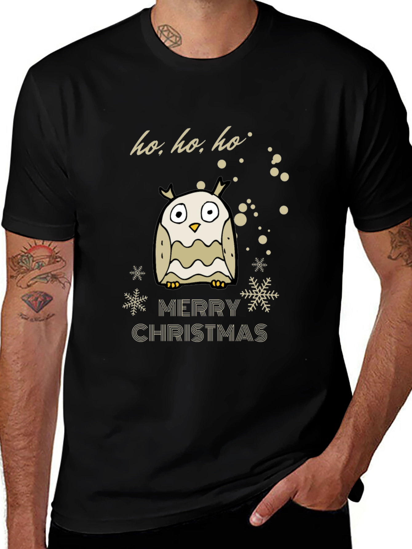 Festive Owl Christmas T-Shirt - Ho Ho Ho Merry Christmas