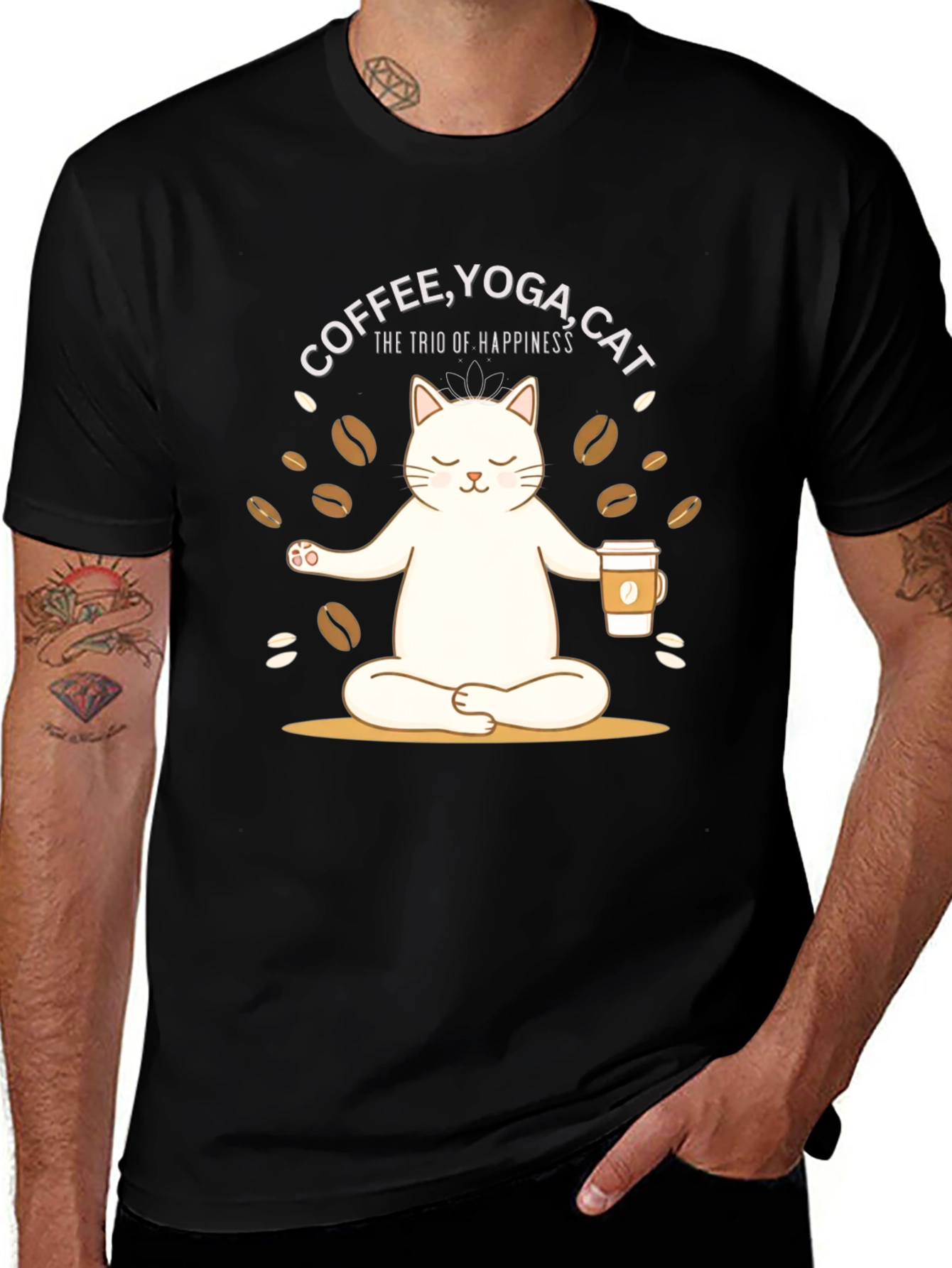 Variant 29 of Coffee Yoga Cat Trio of Happiness Graphic Tee