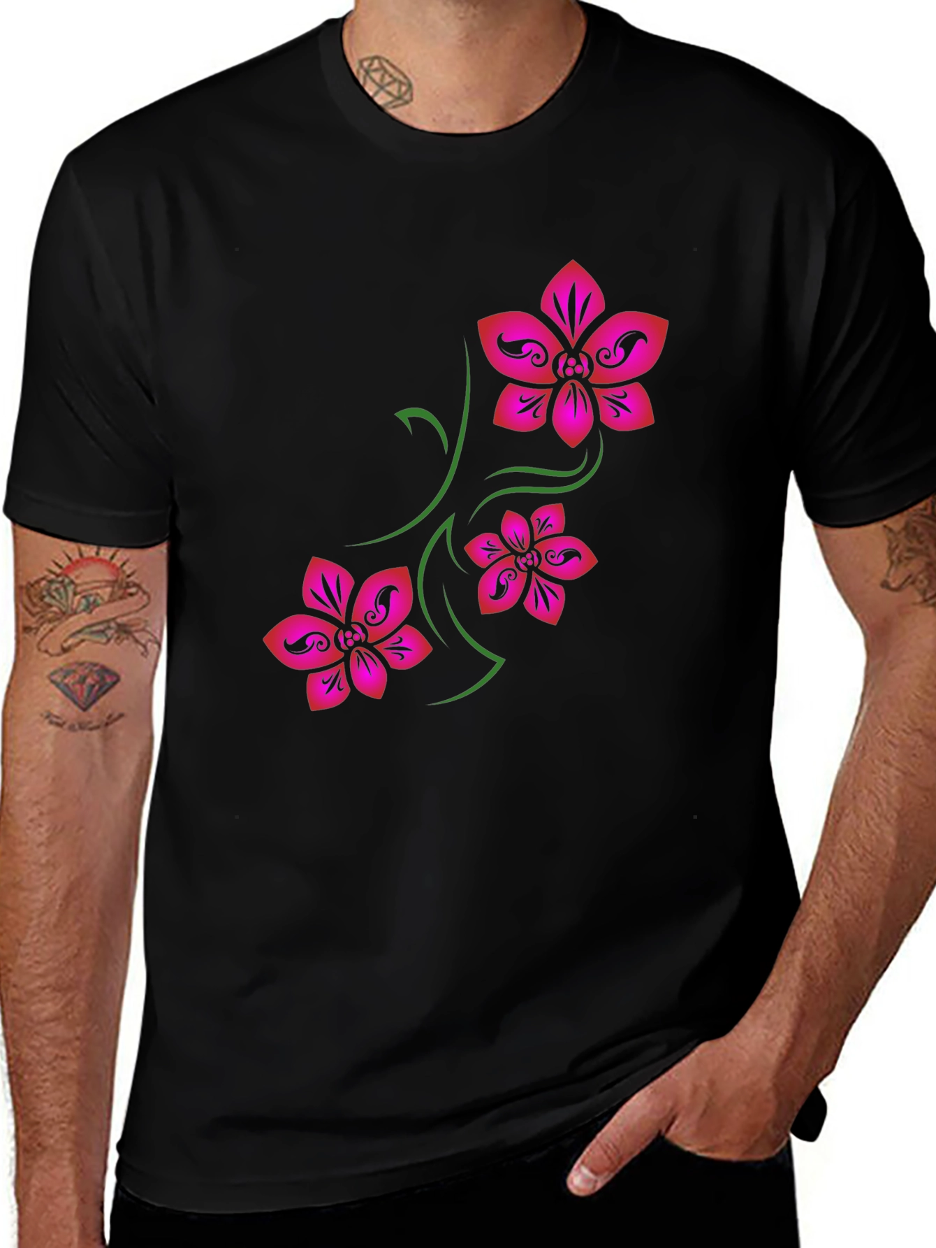 Variant 3 of Floral Print Black T-Shirt
