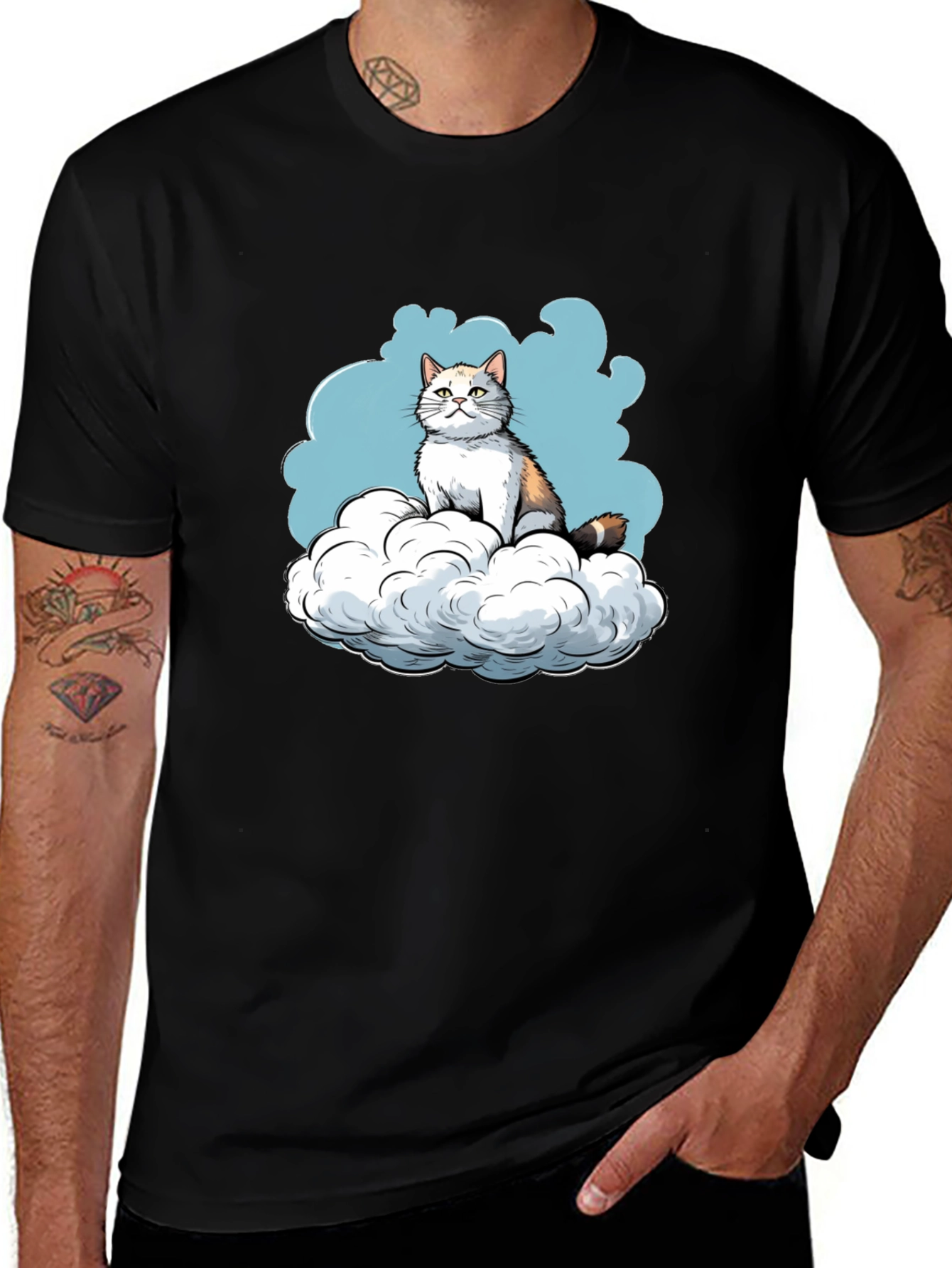 Variant 9 of Cat on Cloud Graphic Tee - Soft Cotton Blend