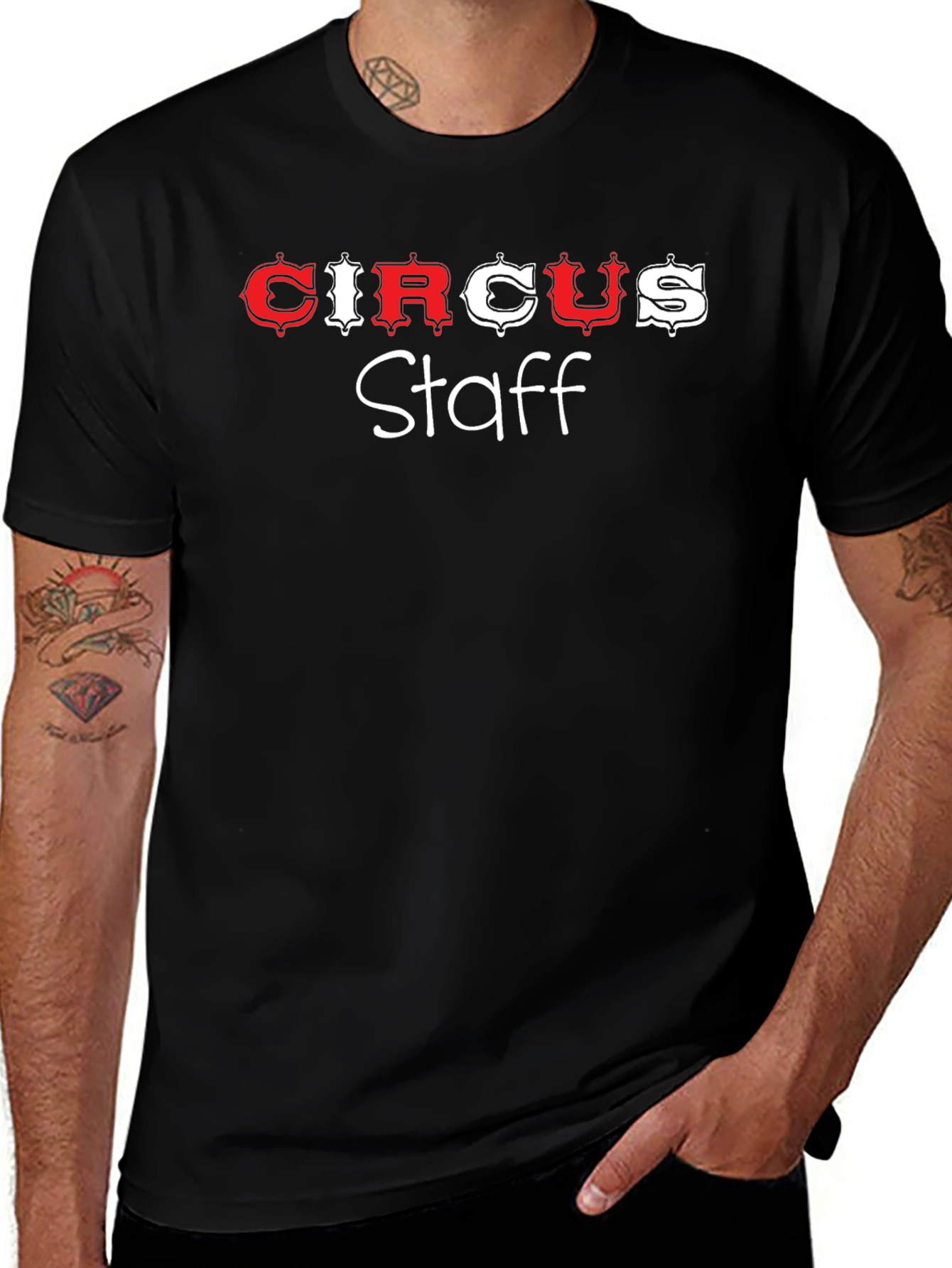 Black Circus Staff T-Shirt - Novelty Black Cotton Tee main image