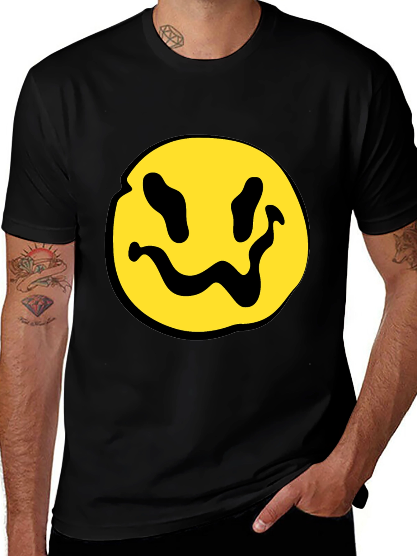 Variant 24 of Rorschach Smiley Face Graphic Tee - Black Cotton Blend