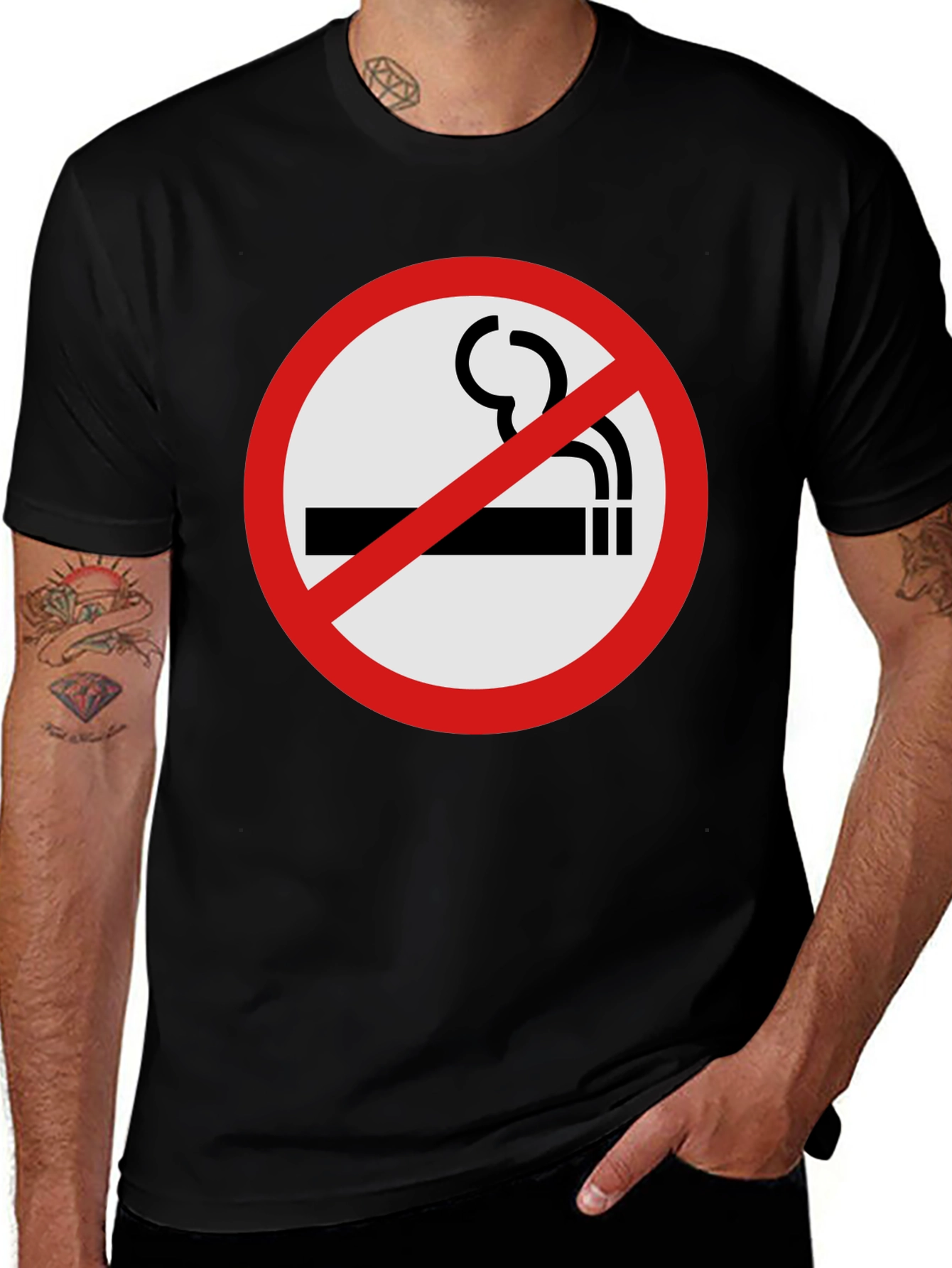 Variant 15 of No Smoking T-Shirt - Black Crew Neck