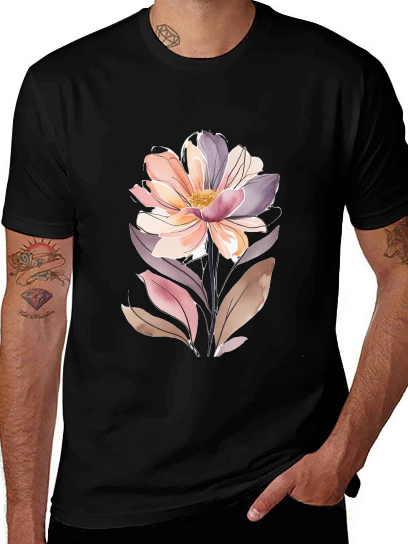 Floral Watercolor Graphic Tee - Black T-Shirt