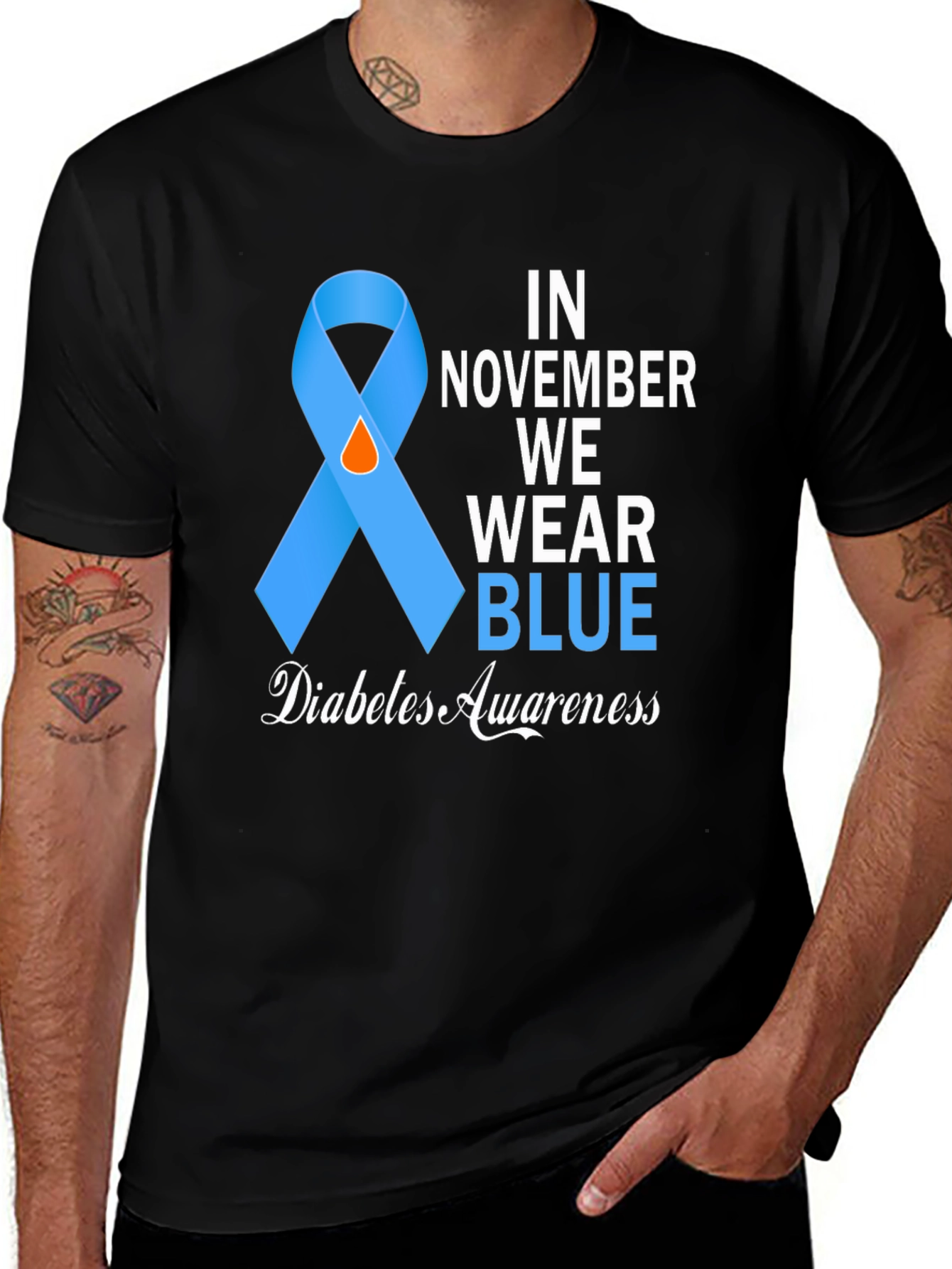 Variant 6 of Diabetes Awareness Blue Ribbon T-Shirt