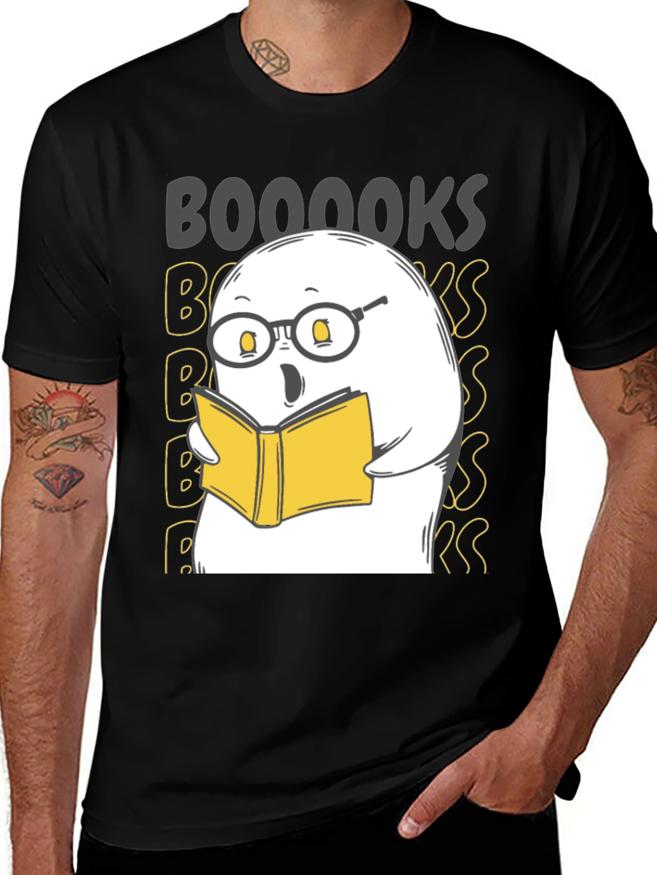 Black Funny Ghost Reading Book T-Shirt - BOOOOOKS! main image