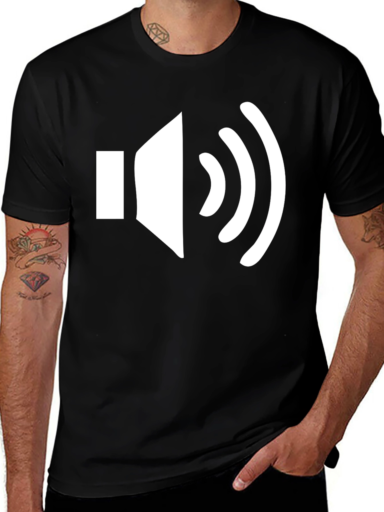 Variant 5 of Black T-Shirt with White Speaker Graphic