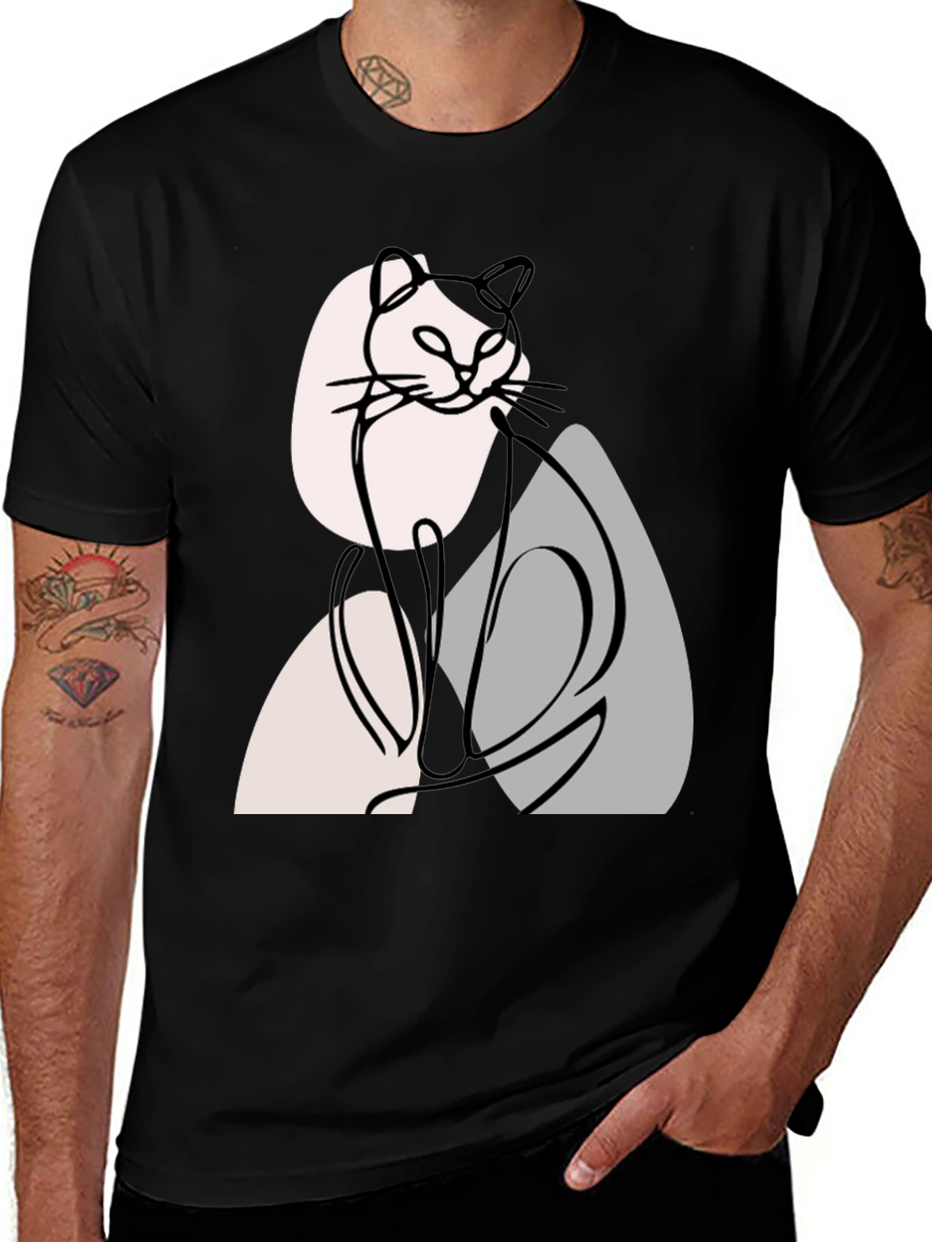 Variant 29 of Abstract Cat Graphic Tee - Modern Line Art