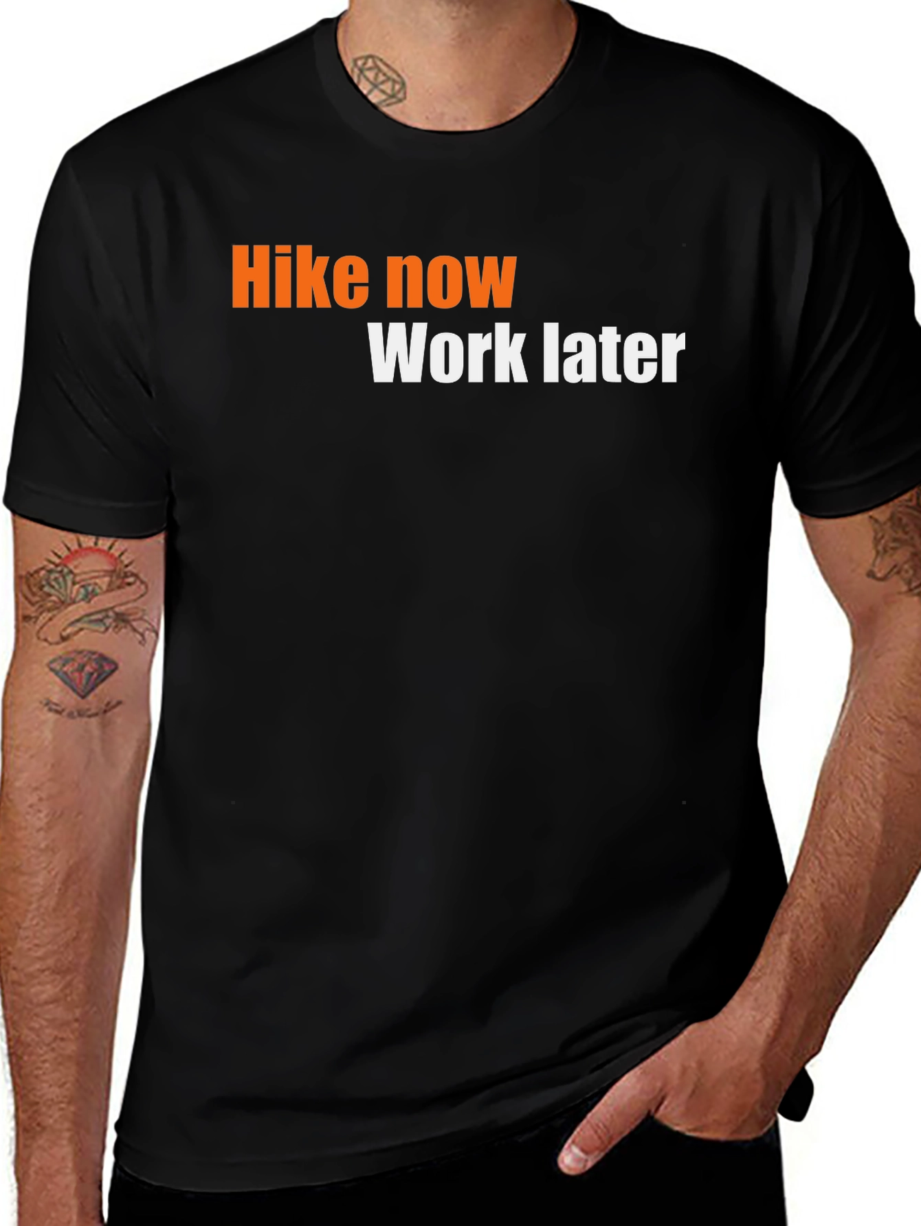 Hike Now, Work Later T-Shirt - Black Graphic Tee