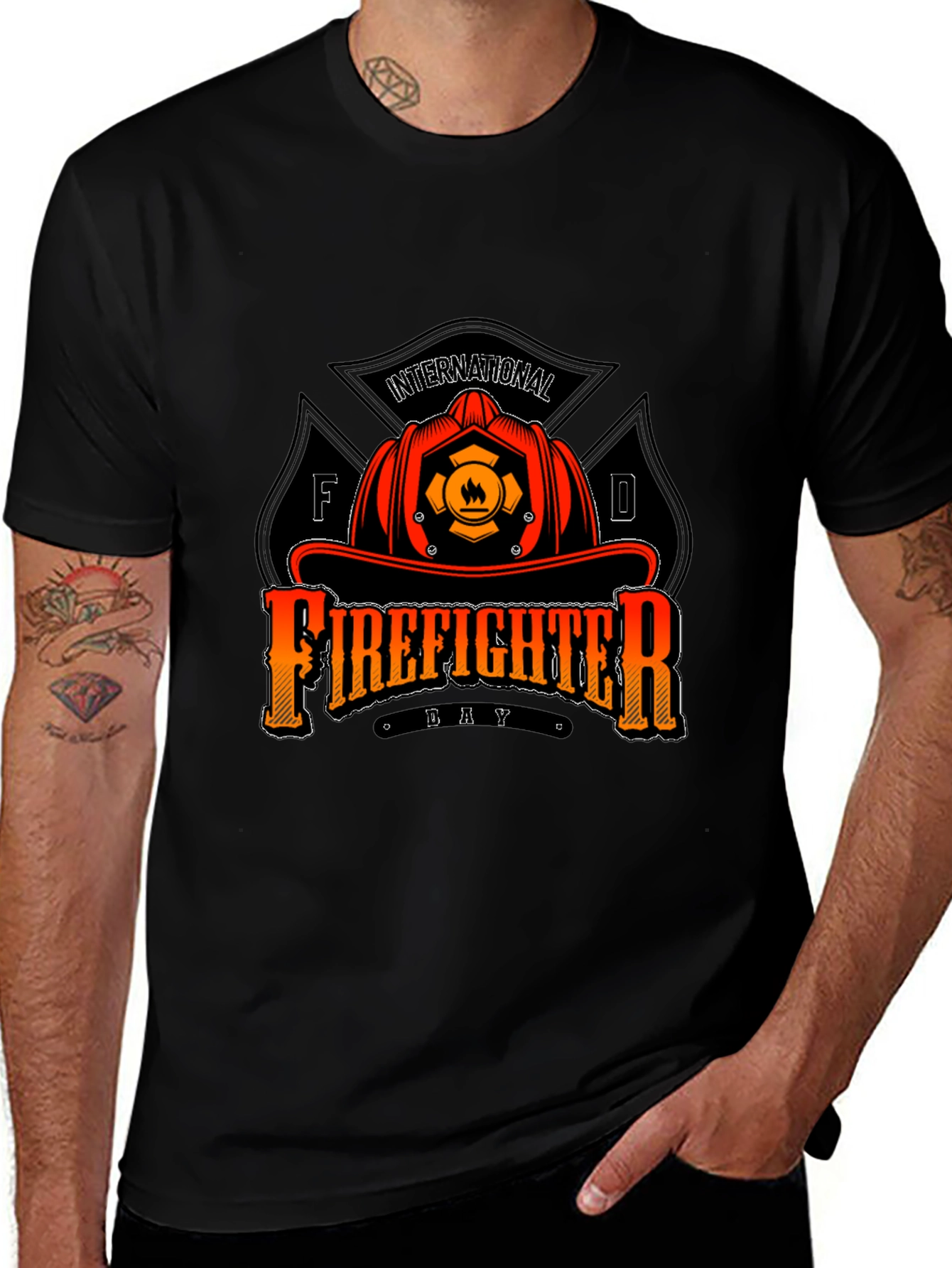 Variant 15 of Firefighter Day T-Shirt - Black Crew Neck Tee