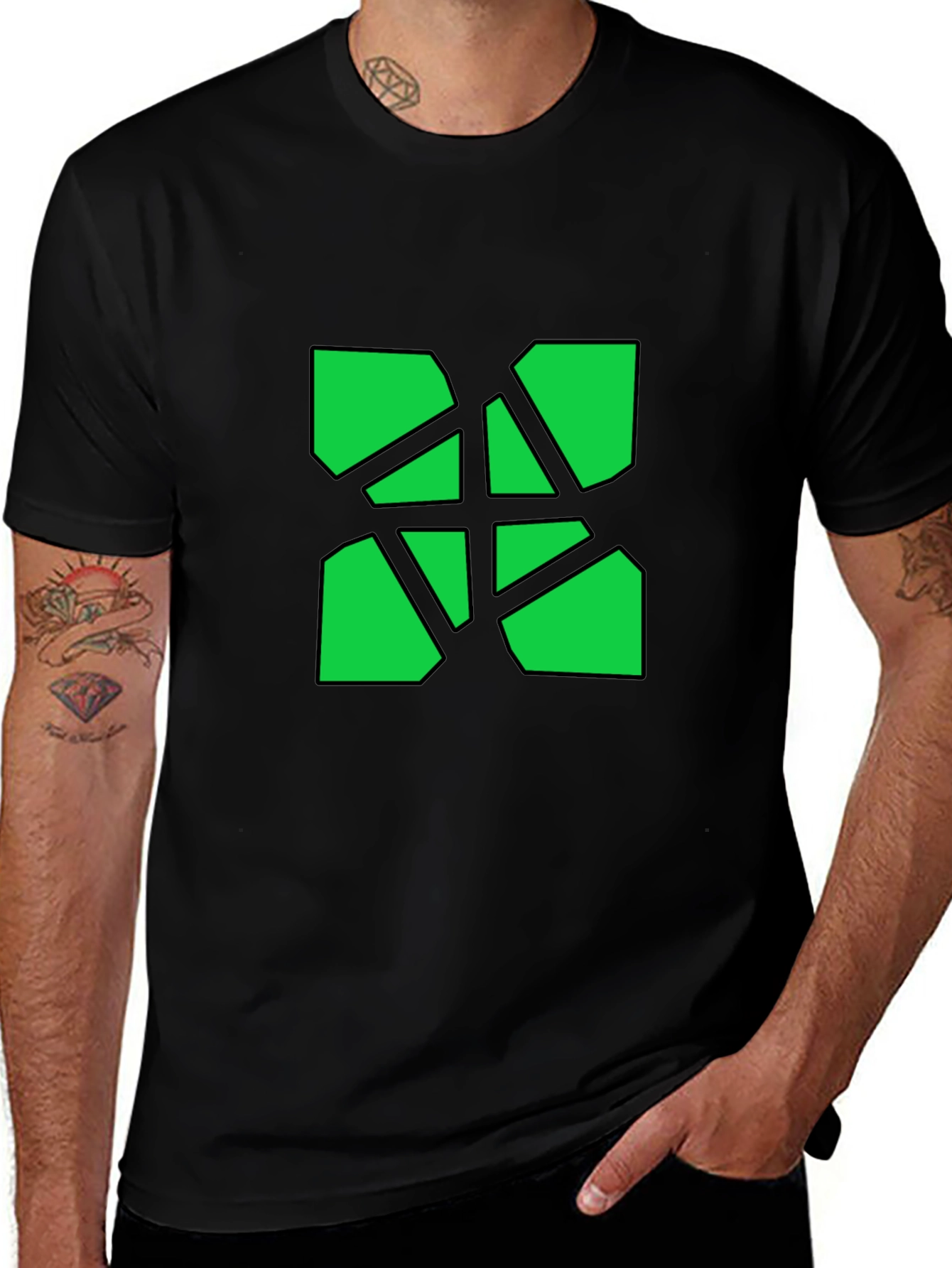 Variant 13 of Geometric Green Graphic Black T-Shirt