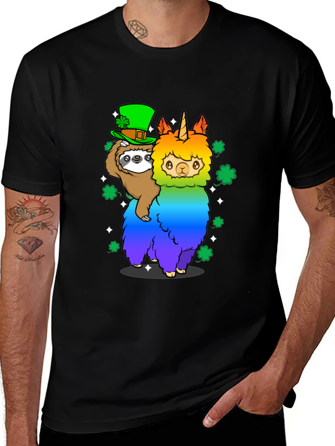 Variant 21 of St. Patrick's Day Sloth Riding Llama Graphic Tee